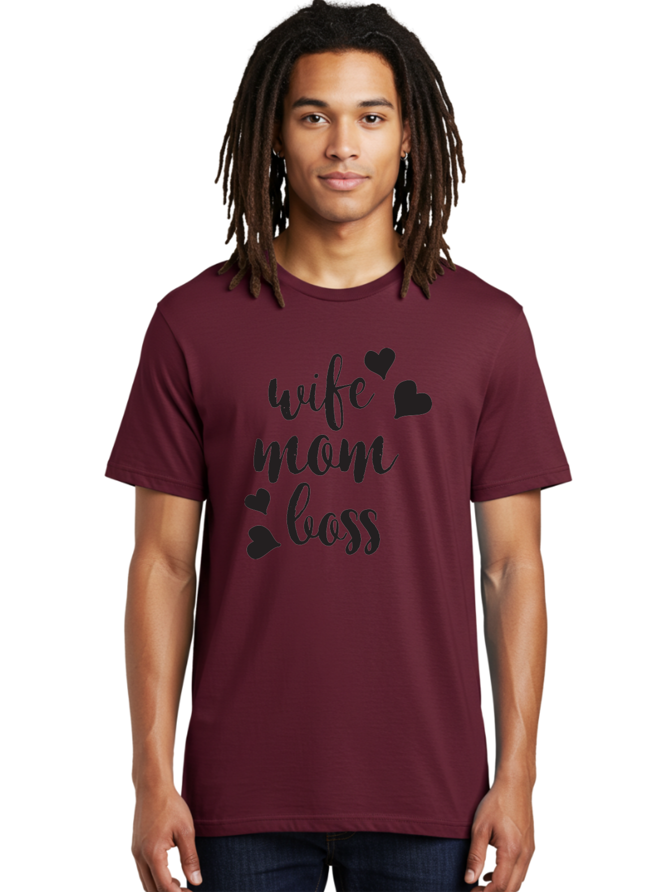 Wife-Mom-Boss Men'S Graphic Tee, 100% Cotton, Comfortable Casual Summer Wear, Machine Washable, Wife Mom Boss, Inspirational Quotes, Motivational Sayings, Empowering Women, Girl Power, Black Lettering, Heart Graphics, Modern Calligraphy Aad312 12
