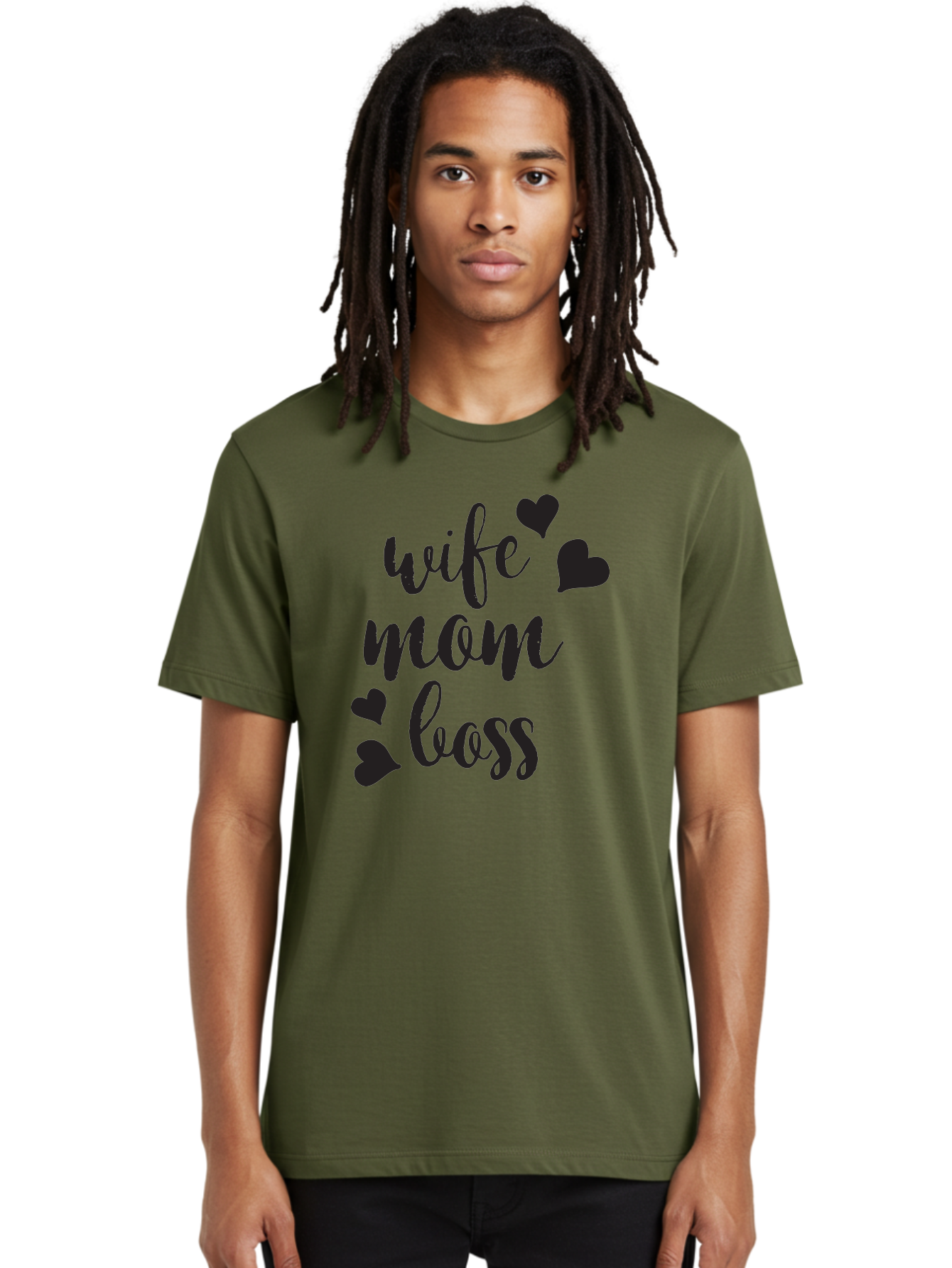 Wife-Mom-Boss Men'S Graphic Tee, 100% Cotton, Comfortable Casual Summer Wear, Machine Washable, Wife Mom Boss, Inspirational Quotes, Motivational Sayings, Empowering Women, Girl Power, Black Lettering, Heart Graphics, Modern Calligraphy Aad312 6