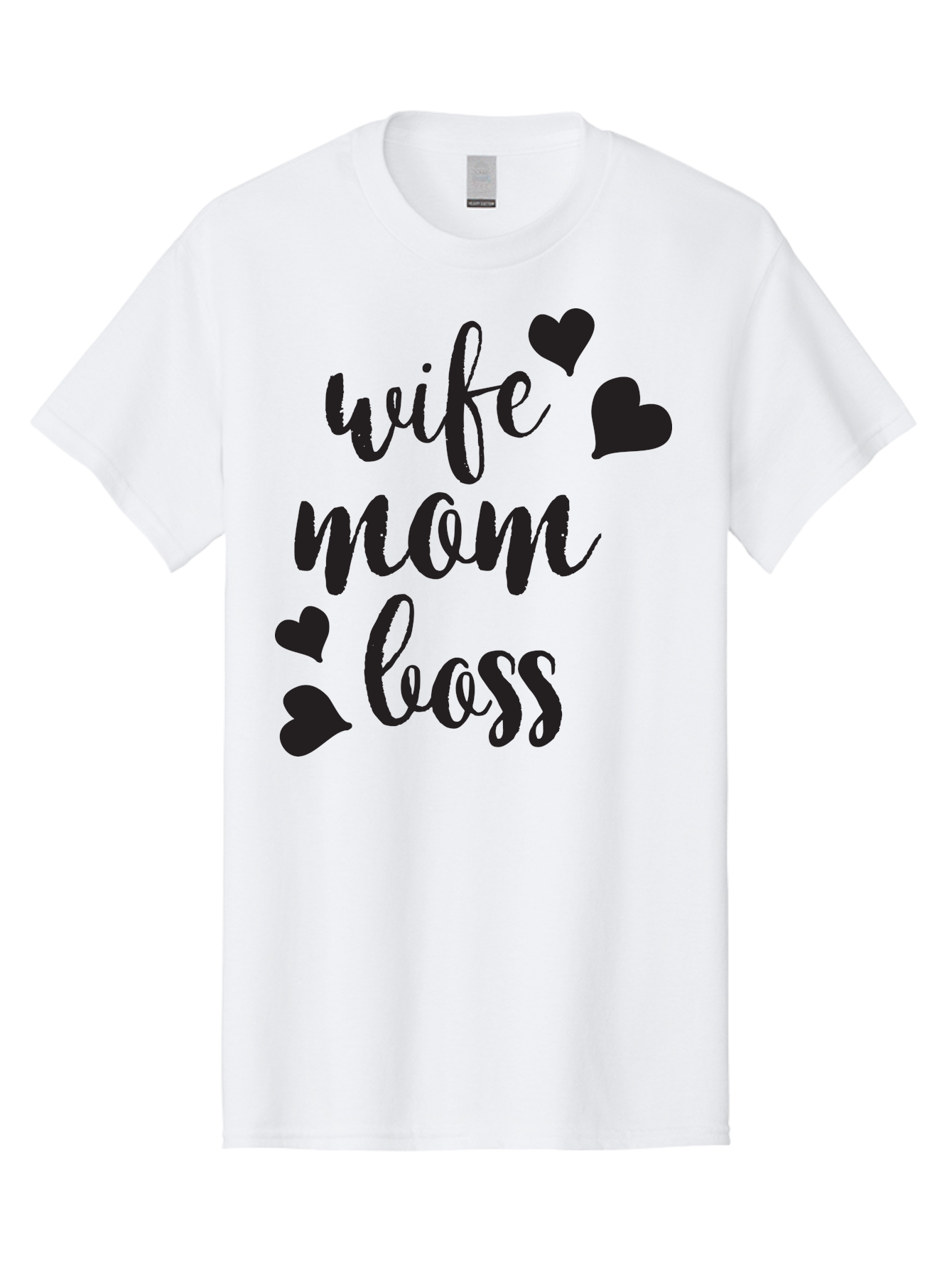 Wife-Mom-Boss Men'S Graphic Tee, 100% Cotton, Comfortable Casual Summer Wear, Machine Washable, Wife Mom Boss, Inspirational Quotes, Motivational Sayings, Empowering Women, Girl Power, Black Lettering, Heart Graphics, Modern Calligraphy Aad312 15