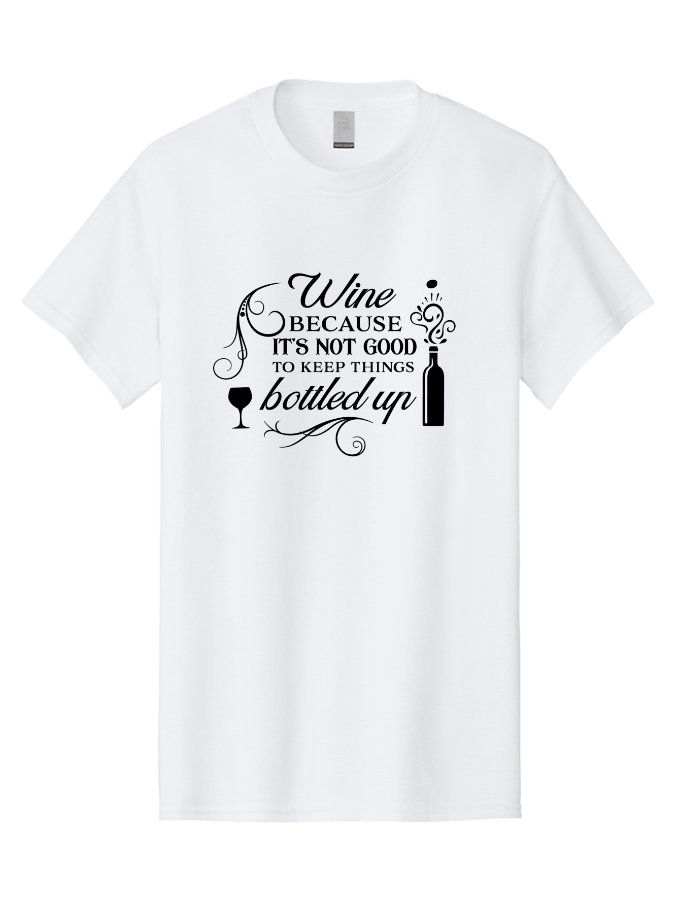 Wine-Because-It-S-Not-Good-To-Keep-Things-Bottled-Up Men'S Graphic Tee, 100% Cotton, Comfortable Casual Summer Wear, Machine Washable, Wine Quote, Wine Lover, Funny Wine Saying, Stress Relief, Wine Bottle, Wine Glass, Swirling Design, Aad313 11