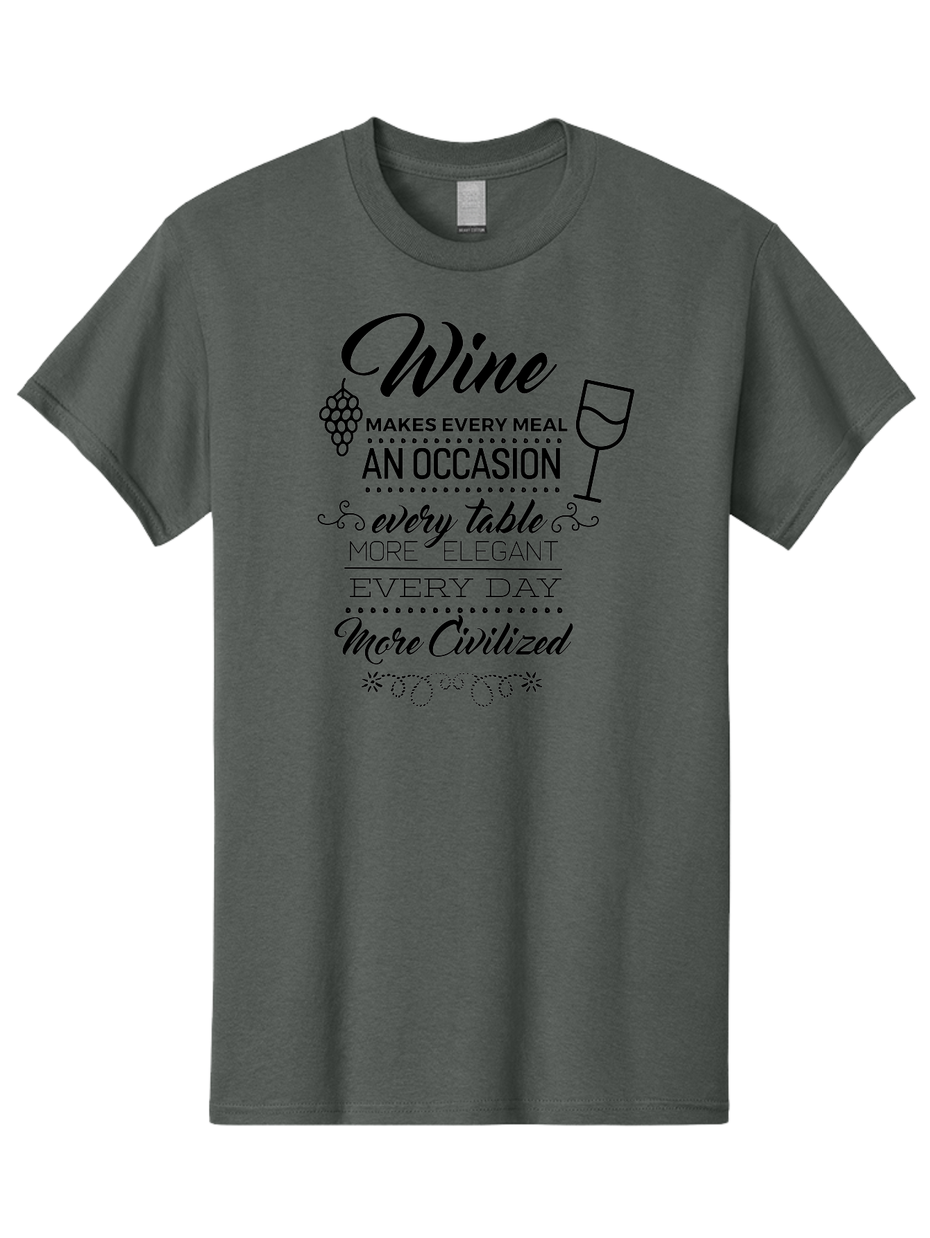 Wine-Makes-Every-Meal Men'S Graphic Tee, 100% Cotton, Comfortable Casual Summer Wear, Machine Washable, Wine Quote, Elegant Table Setting, Fine Dining, Wine And Grapes, Sophisticated Atmosphere, Luxury Lifestyle, Dinner Party, Wine Enthusiasts Aad314 19