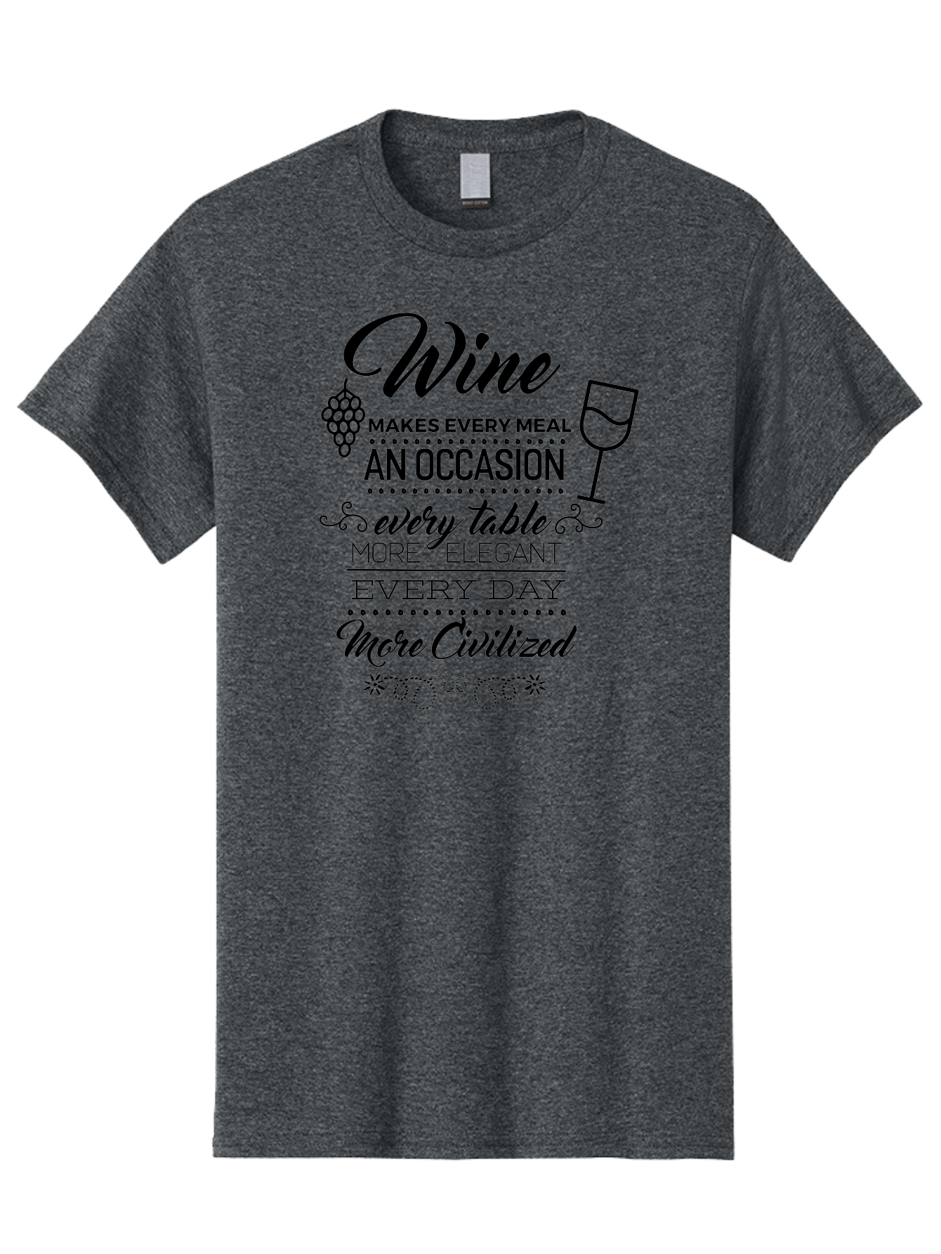 Wine-Makes-Every-Meal Men'S Graphic Tee, 100% Cotton, Comfortable Casual Summer Wear, Machine Washable, Wine Quote, Elegant Table Setting, Fine Dining, Wine And Grapes, Sophisticated Atmosphere, Luxury Lifestyle, Dinner Party, Wine Enthusiasts Aad314 5