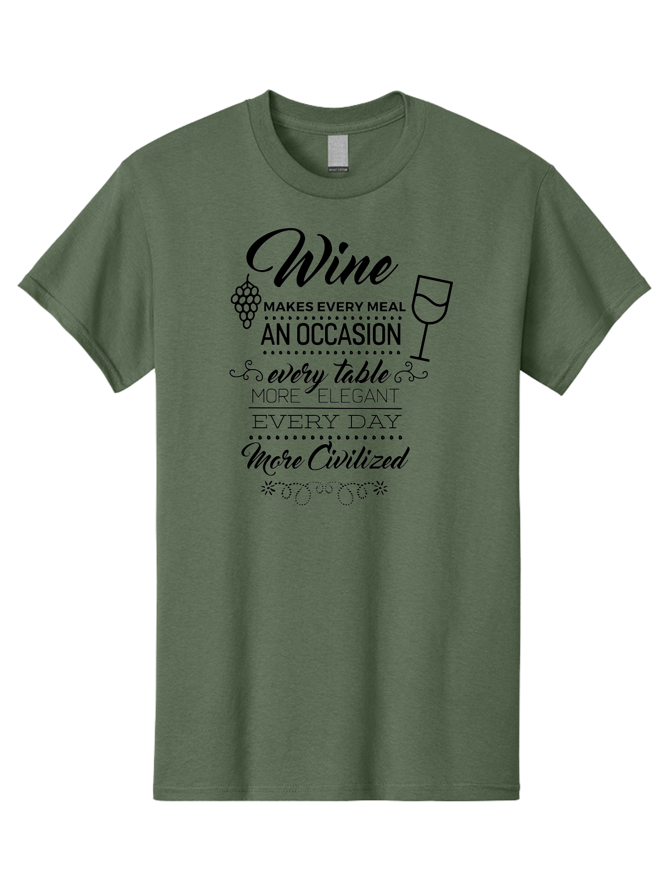 Wine-Makes-Every-Meal Men'S Graphic Tee, 100% Cotton, Comfortable Casual Summer Wear, Machine Washable, Wine Quote, Elegant Table Setting, Fine Dining, Wine And Grapes, Sophisticated Atmosphere, Luxury Lifestyle, Dinner Party, Wine Enthusiasts Aad314 11