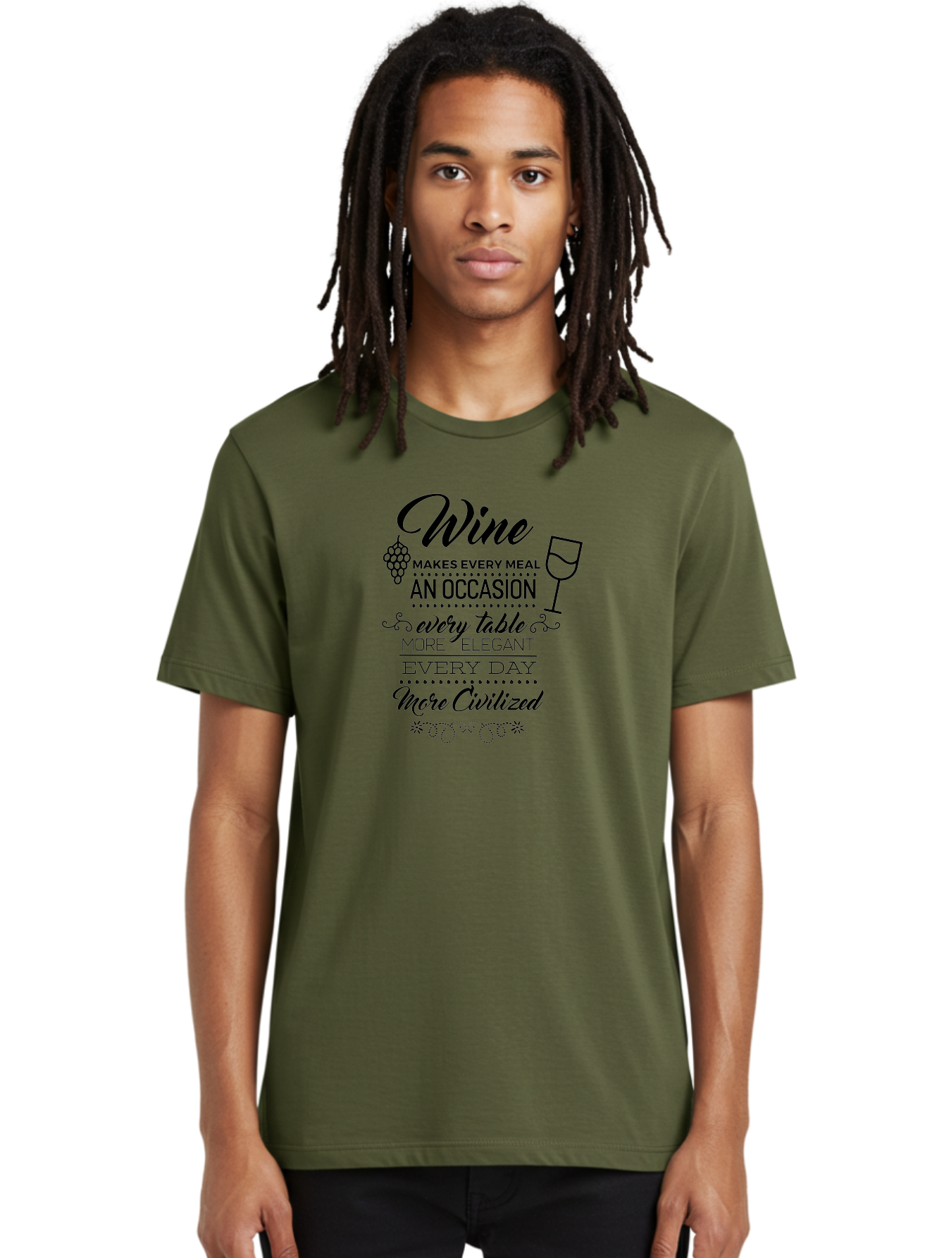Wine-Makes-Every-Meal Men'S Graphic Tee, 100% Cotton, Comfortable Casual Summer Wear, Machine Washable, Wine Quote, Elegant Table Setting, Fine Dining, Wine And Grapes, Sophisticated Atmosphere, Luxury Lifestyle, Dinner Party, Wine Enthusiasts Aad314 12