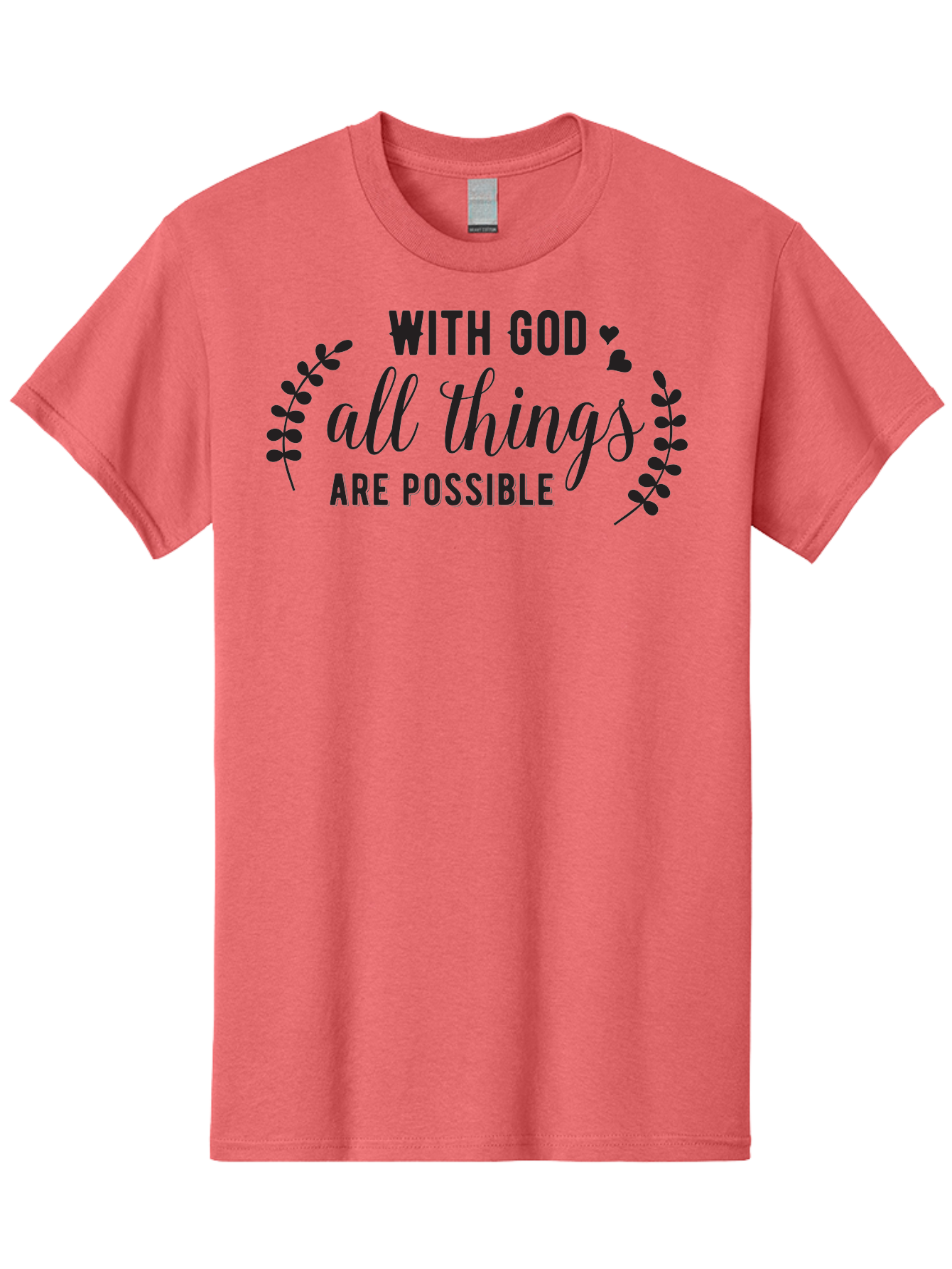 With-God-All-Things-Are-Possible Men'S Graphic Tee, 100% Cotton, Comfortable Casual Summer Wear, Machine Washable, Inspirational Quote, Motivational Phrase, Faith-Based Graphics, Floral Design Elements, Positive Affirmation, Heart Symbols, Aad316 15
