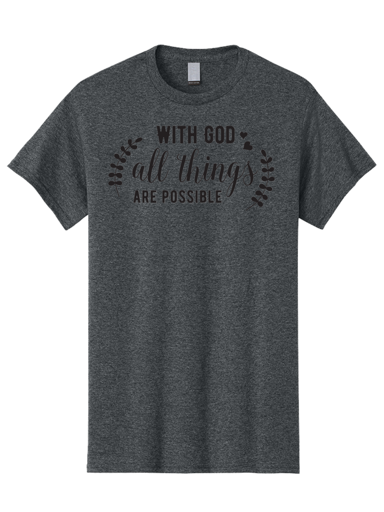 With-God-All-Things-Are-Possible Men'S Graphic Tee, 100% Cotton, Comfortable Casual Summer Wear, Machine Washable, Inspirational Quote, Motivational Phrase, Faith-Based Graphics, Floral Design Elements, Positive Affirmation, Heart Symbols, Aad316 21