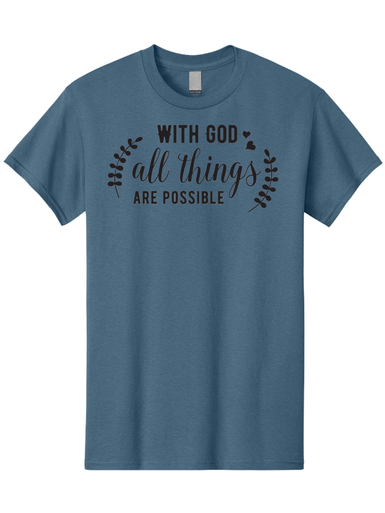 With-God-All-Things-Are-Possible Men'S Graphic Tee, 100% Cotton, Comfortable Casual Summer Wear, Machine Washable, Inspirational Quote, Motivational Phrase, Faith-Based Graphics, Floral Design Elements, Positive Affirmation, Heart Symbols, Aad316 25