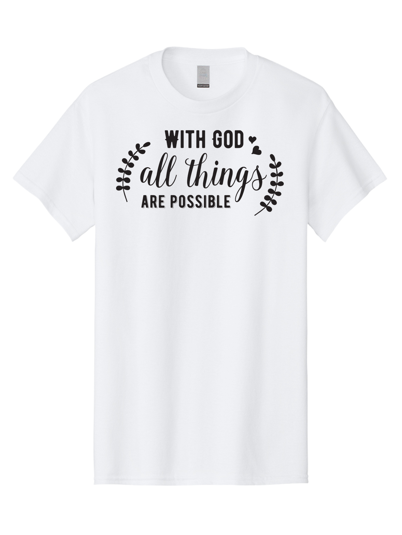 With-God-All-Things-Are-Possible Men'S Graphic Tee, 100% Cotton, Comfortable Casual Summer Wear, Machine Washable, Inspirational Quote, Motivational Phrase, Faith-Based Graphics, Floral Design Elements, Positive Affirmation, Heart Symbols, Aad316 11