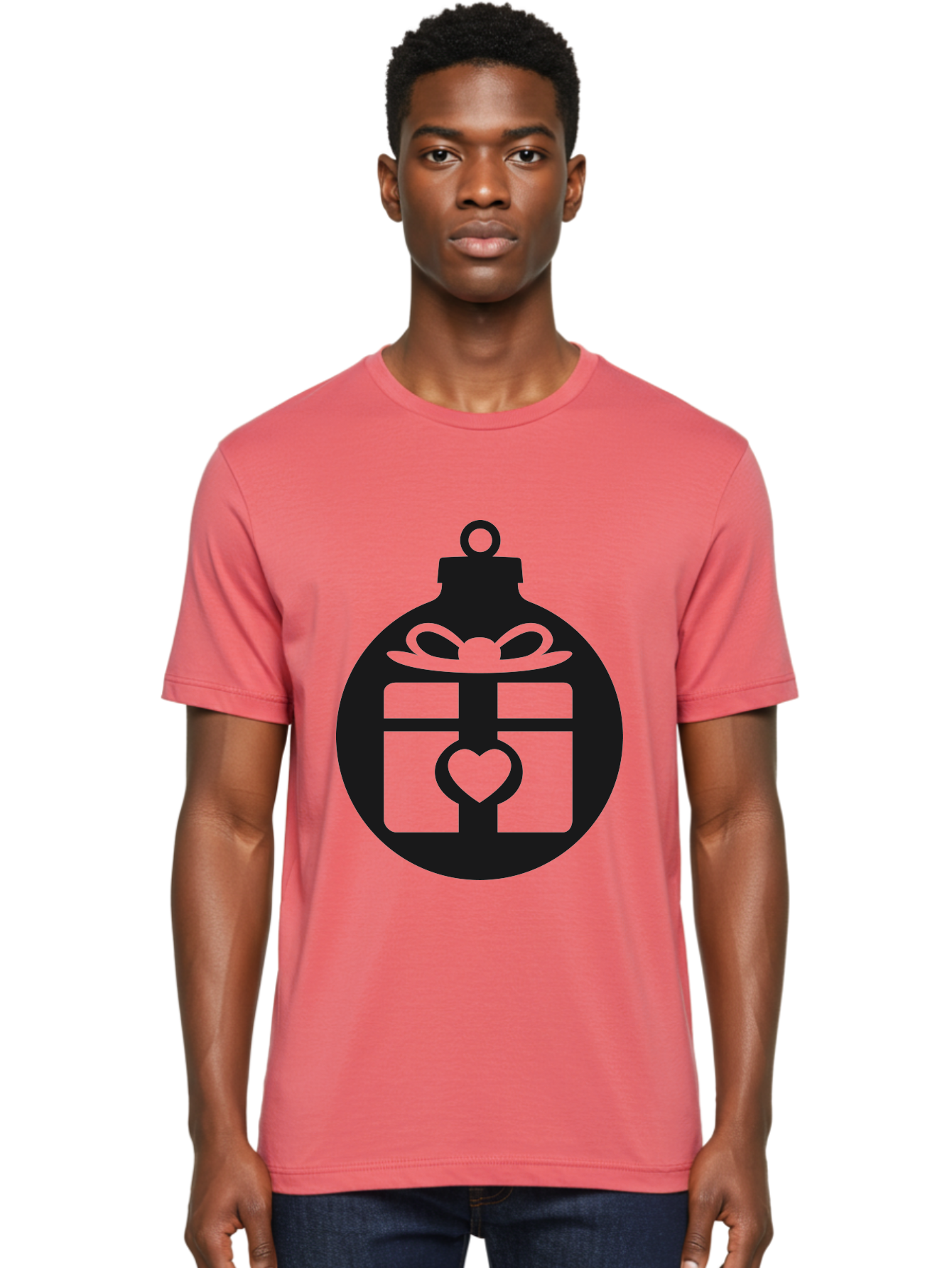 Wrapped-Gift-Ornament-1 Men'S Graphic Tee, 100% Cotton, Comfortable Casual Summer Wear, Machine Washable, Gift Box With A Bow, Heart-Shaped Decoration, Christmas Ornament, Festive Symbol, Holiday Gift Idea, Present With A Heart Aad320 8