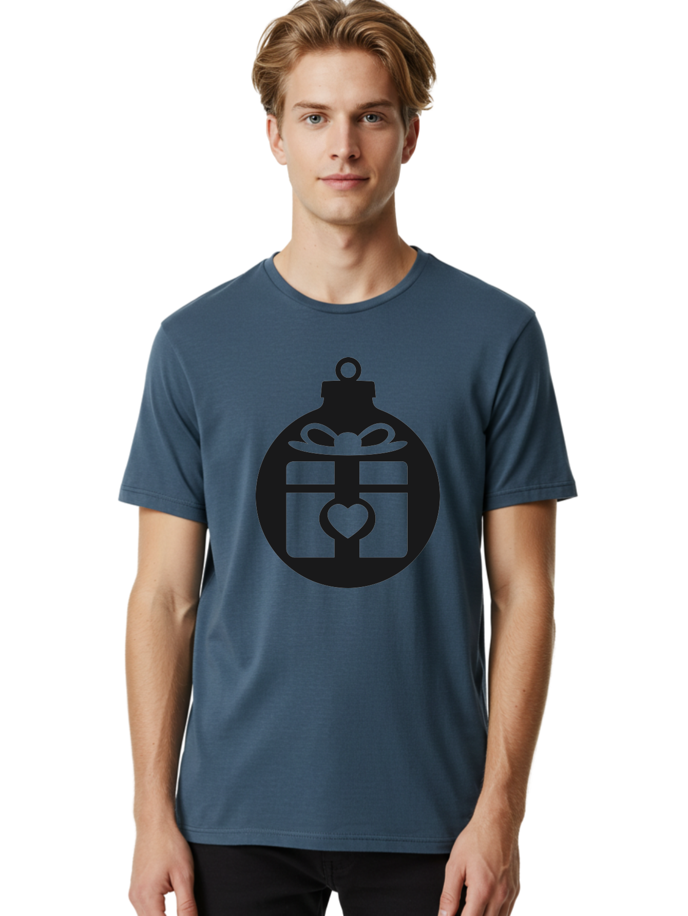Wrapped-Gift-Ornament-1 Men'S Graphic Tee, 100% Cotton, Comfortable Casual Summer Wear, Machine Washable, Gift Box With A Bow, Heart-Shaped Decoration, Christmas Ornament, Festive Symbol, Holiday Gift Idea, Present With A Heart Aad320 24