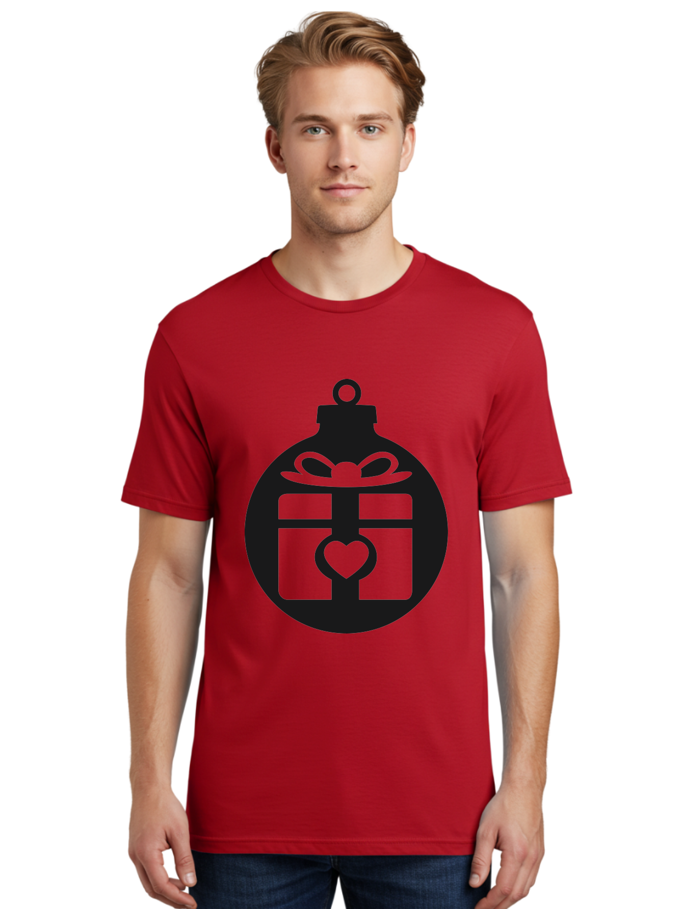 Wrapped-Gift-Ornament-1 Men'S Graphic Tee, 100% Cotton, Comfortable Casual Summer Wear, Machine Washable, Gift Box With A Bow, Heart-Shaped Decoration, Christmas Ornament, Festive Symbol, Holiday Gift Idea, Present With A Heart Aad320 20