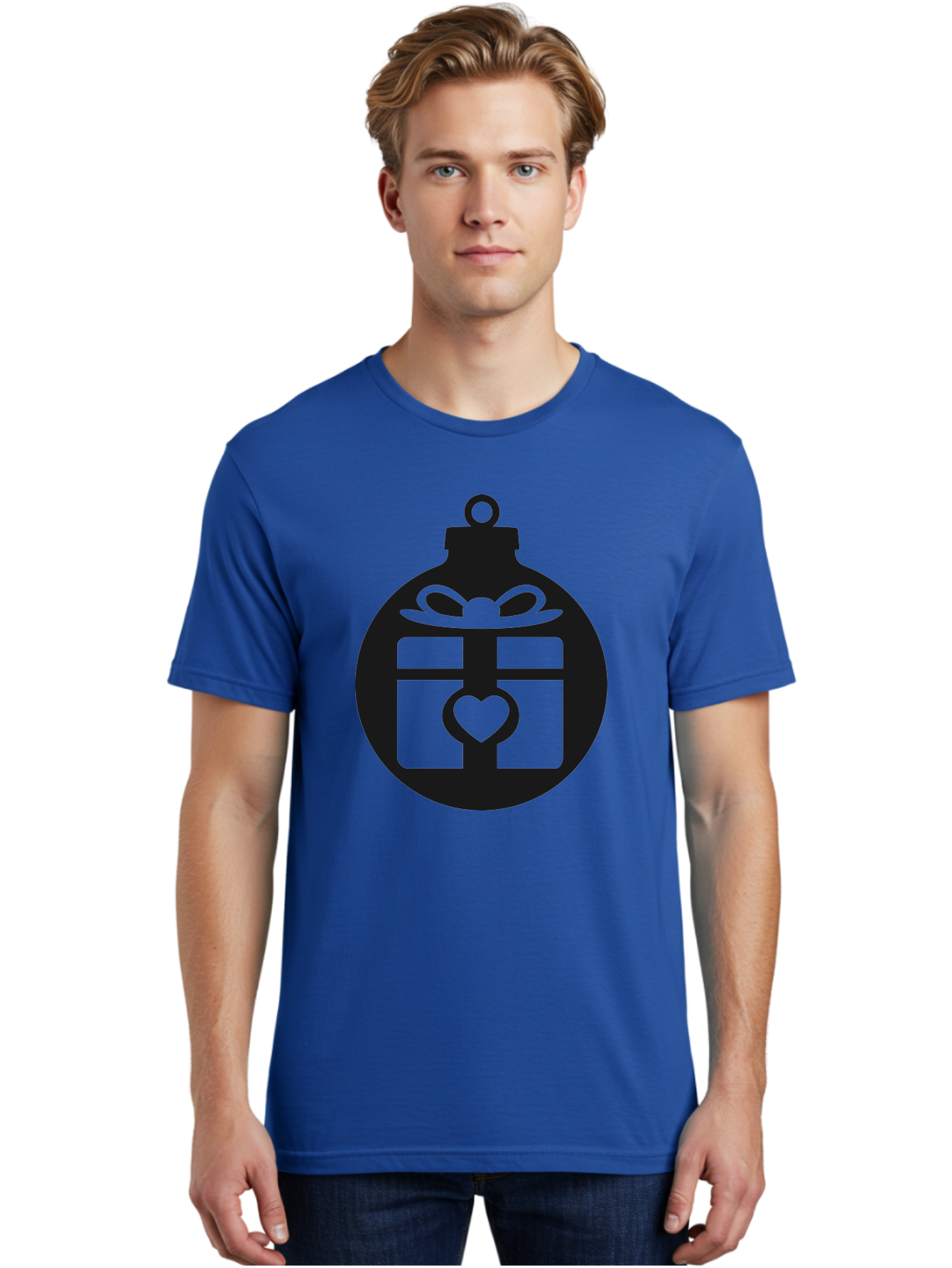 Wrapped-Gift-Ornament-1 Men'S Graphic Tee, 100% Cotton, Comfortable Casual Summer Wear, Machine Washable, Gift Box With A Bow, Heart-Shaped Decoration, Christmas Ornament, Festive Symbol, Holiday Gift Idea, Present With A Heart Aad320 26