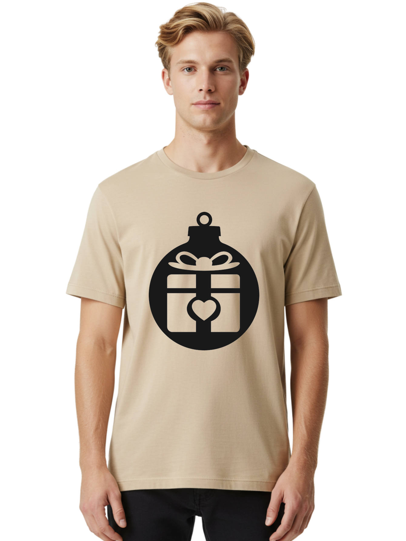 Wrapped-Gift-Ornament-1 Men'S Graphic Tee, 100% Cotton, Comfortable Casual Summer Wear, Machine Washable, Gift Box With A Bow, Heart-Shaped Decoration, Christmas Ornament, Festive Symbol, Holiday Gift Idea, Present With A Heart Aad320 30