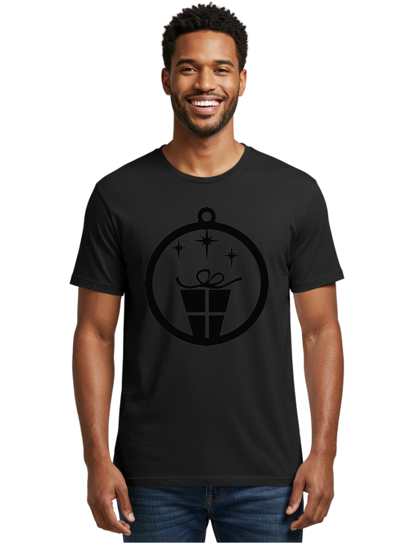 Wrapped-Gift-Ornament Men'S Graphic Tee, 100% Cotton, Comfortable Casual Summer Wear, Machine Washable, Gift Box, Ornament, Stars, Festive Design, Holiday Decoration, Gift Giving, Christmas Symbol, Celebration, Wrapping, Present Aad321 22