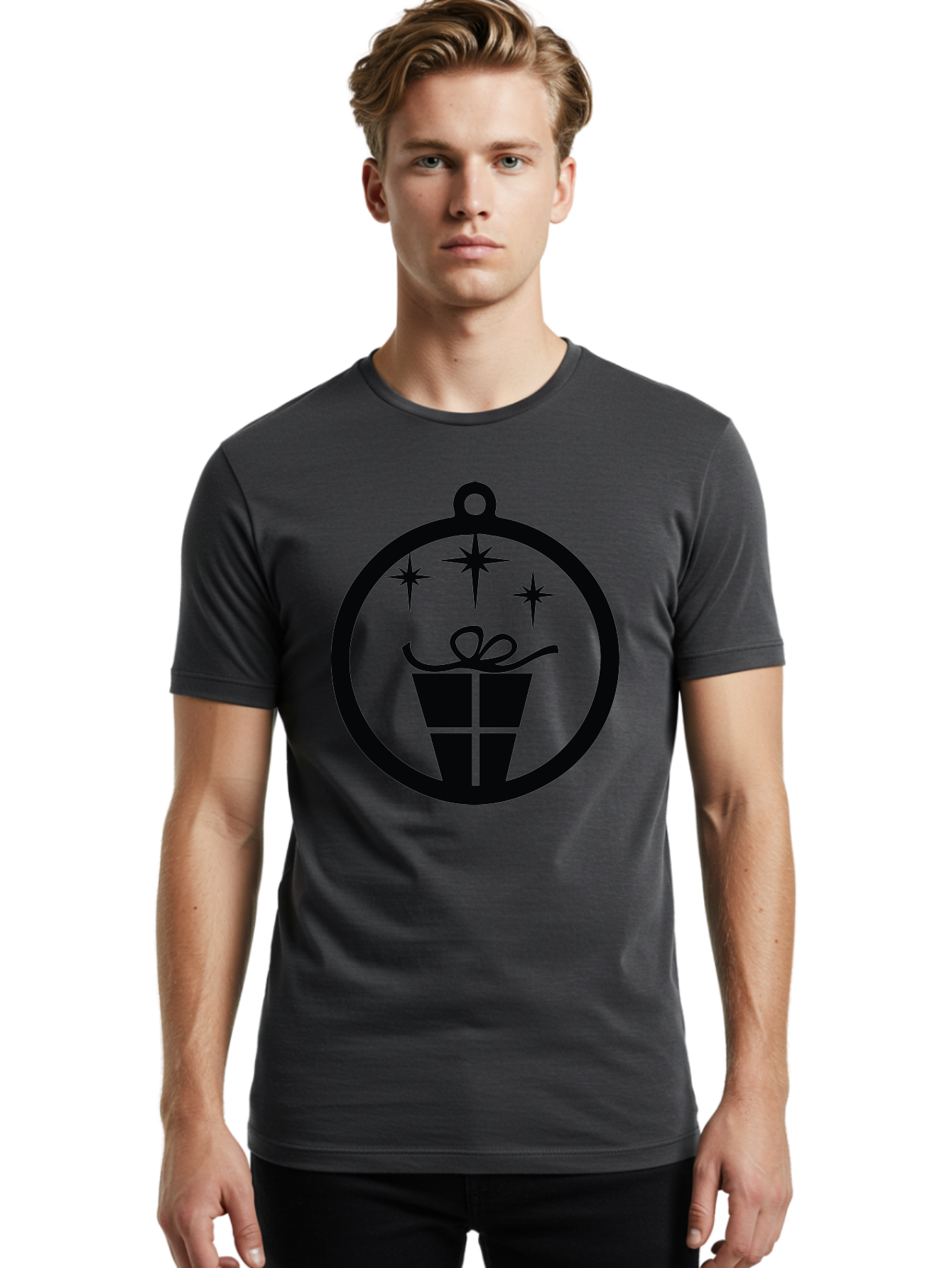 Wrapped-Gift-Ornament Men'S Graphic Tee, 100% Cotton, Comfortable Casual Summer Wear, Machine Washable, Gift Box, Ornament, Stars, Festive Design, Holiday Decoration, Gift Giving, Christmas Symbol, Celebration, Wrapping, Present Aad321 14