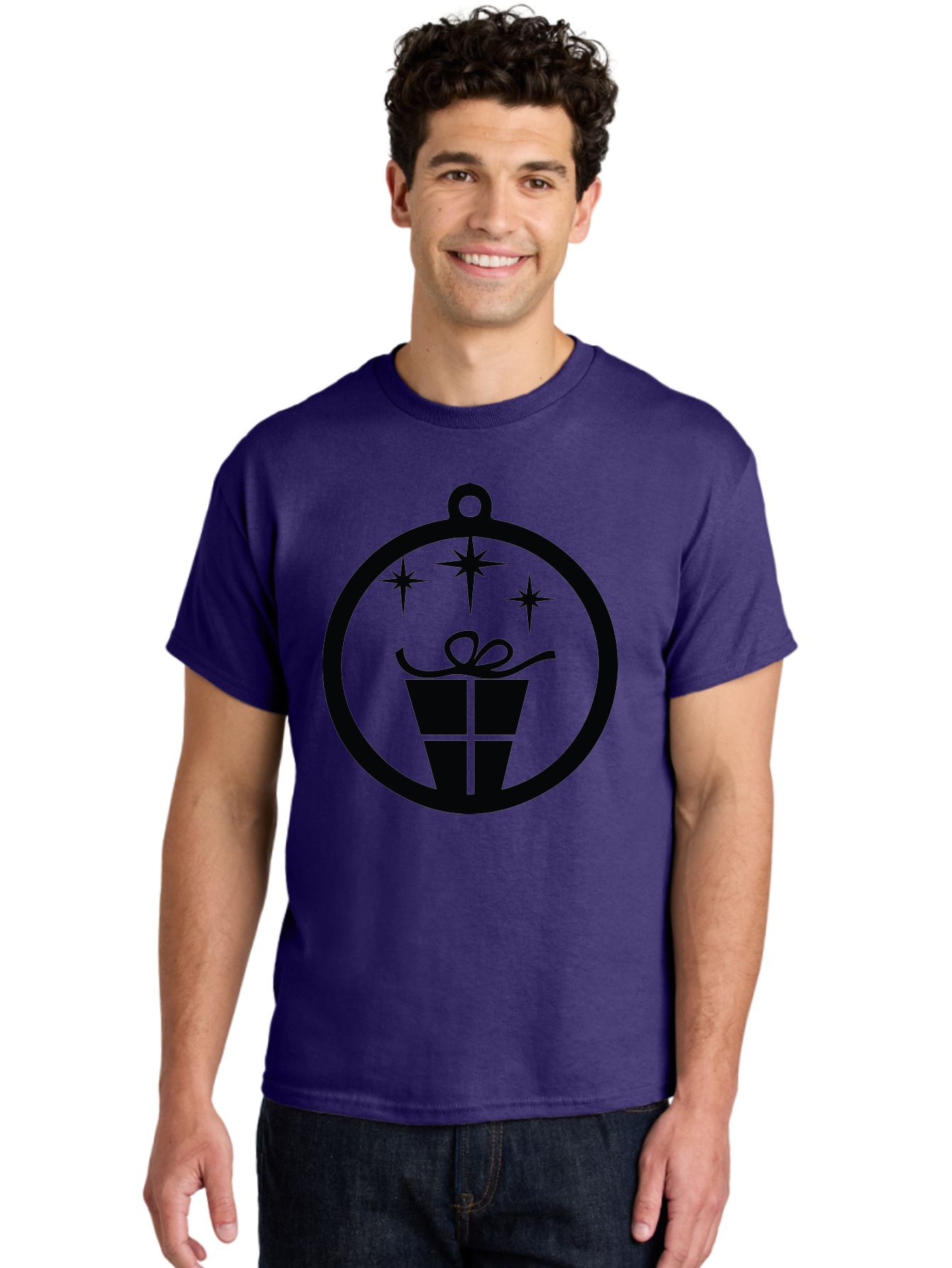 Wrapped-Gift-Ornament Men'S Graphic Tee, 100% Cotton, Comfortable Casual Summer Wear, Machine Washable, Gift Box, Ornament, Stars, Festive Design, Holiday Decoration, Gift Giving, Christmas Symbol, Celebration, Wrapping, Present Aad321 6