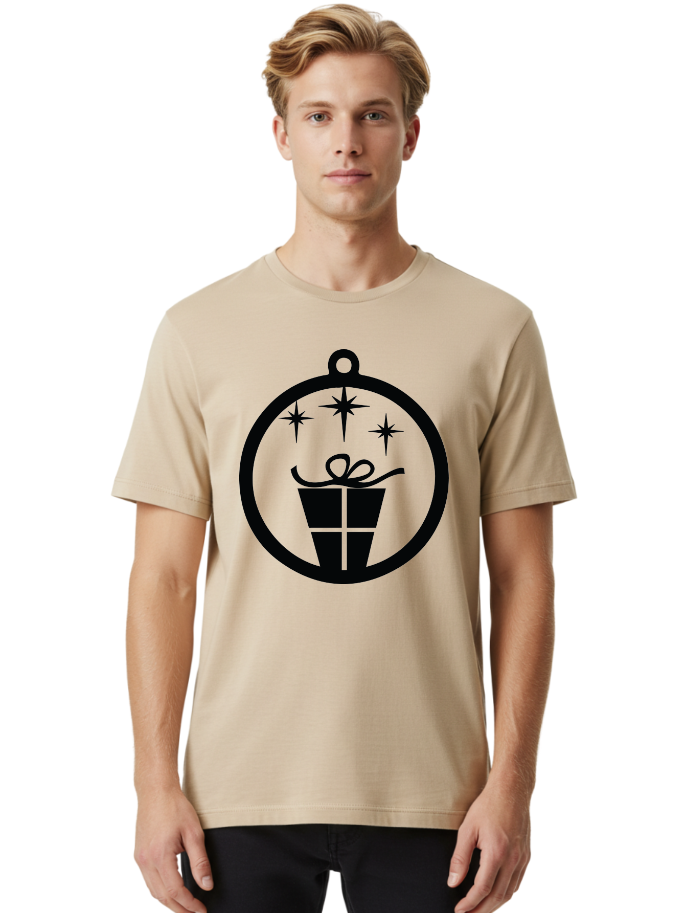 Wrapped-Gift-Ornament Men'S Graphic Tee, 100% Cotton, Comfortable Casual Summer Wear, Machine Washable, Gift Box, Ornament, Stars, Festive Design, Holiday Decoration, Gift Giving, Christmas Symbol, Celebration, Wrapping, Present Aad321 18