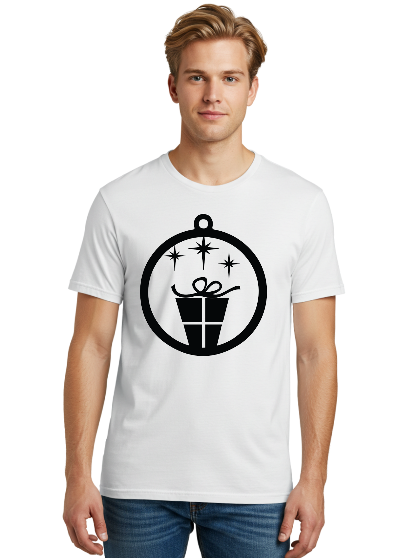 Wrapped-Gift-Ornament Men'S Graphic Tee, 100% Cotton, Comfortable Casual Summer Wear, Machine Washable, Gift Box, Ornament, Stars, Festive Design, Holiday Decoration, Gift Giving, Christmas Symbol, Celebration, Wrapping, Present Aad321 20