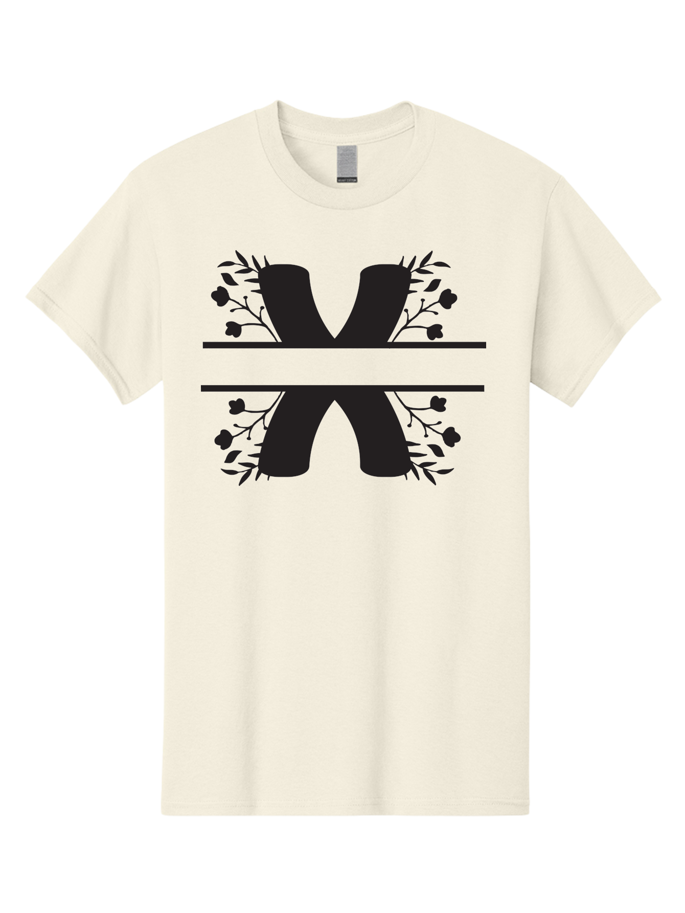 X Men'S Graphic Tee, 100% Cotton, Comfortable Casual Summer Wear, Machine Washable, Stylish X, Floral Design, Black Silhouette, Leaves And Flowers, Bold Typography, Modern Graphic, Decorative Lettering Aad323 15