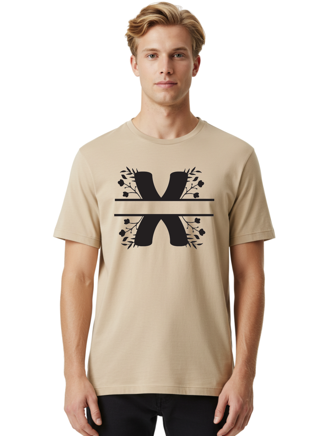 X Men'S Graphic Tee, 100% Cotton, Comfortable Casual Summer Wear, Machine Washable, Stylish X, Floral Design, Black Silhouette, Leaves And Flowers, Bold Typography, Modern Graphic, Decorative Lettering Aad323 14