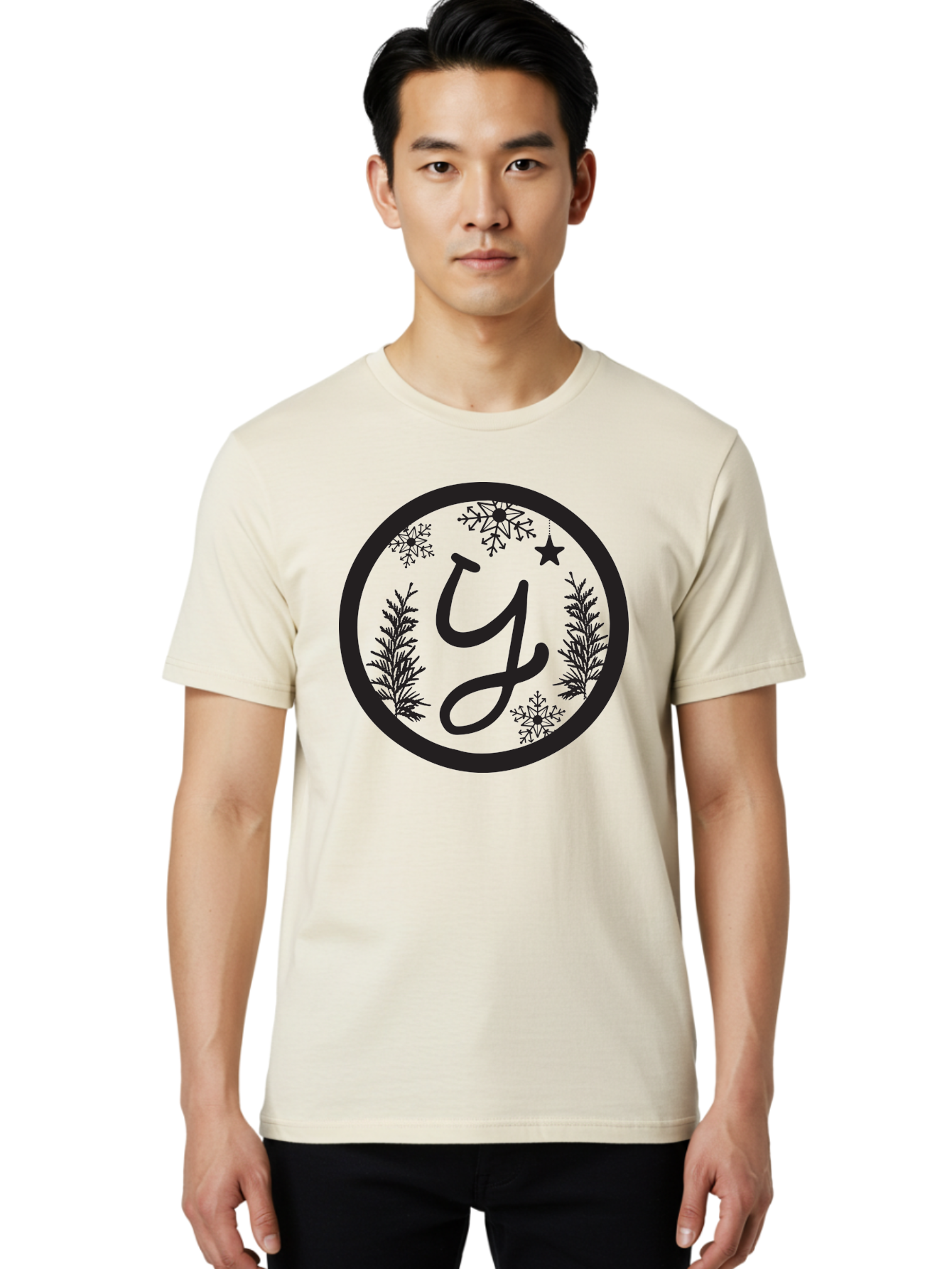 Y Men'S Graphic Tee, 100% Cotton, Comfortable Casual Summer Wear, Machine Washable, Christmas Decoration, Festive Design, Snowflakes, Star, Holiday Theme, Winter Wonderland, Y Logo, Seasonal Graphics, Festive Typography Aad324 12