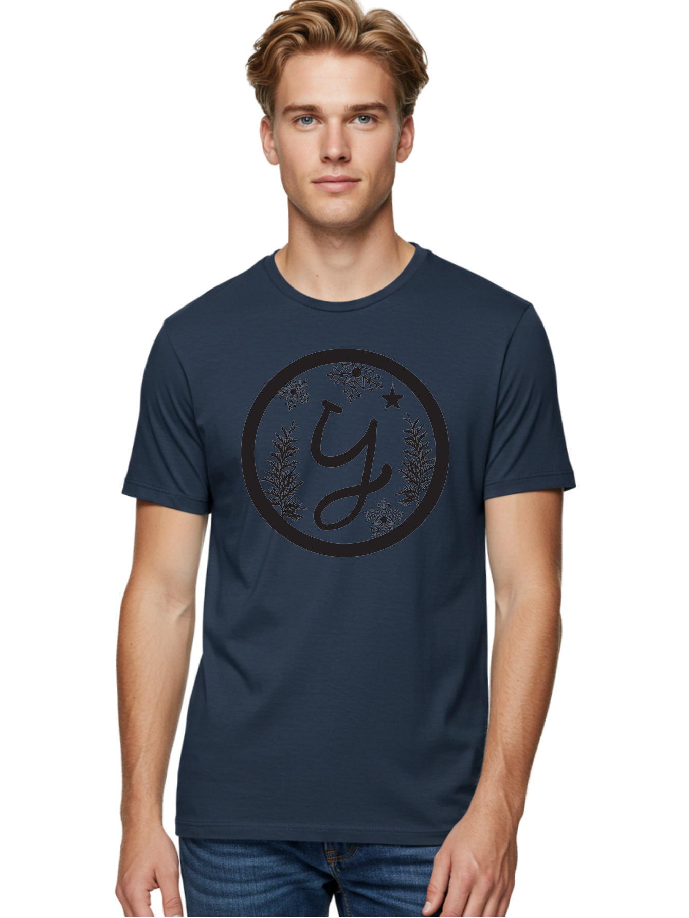 Y Men'S Graphic Tee, 100% Cotton, Comfortable Casual Summer Wear, Machine Washable, Christmas Decoration, Festive Design, Snowflakes, Star, Holiday Theme, Winter Wonderland, Y Logo, Seasonal Graphics, Festive Typography Aad324 26
