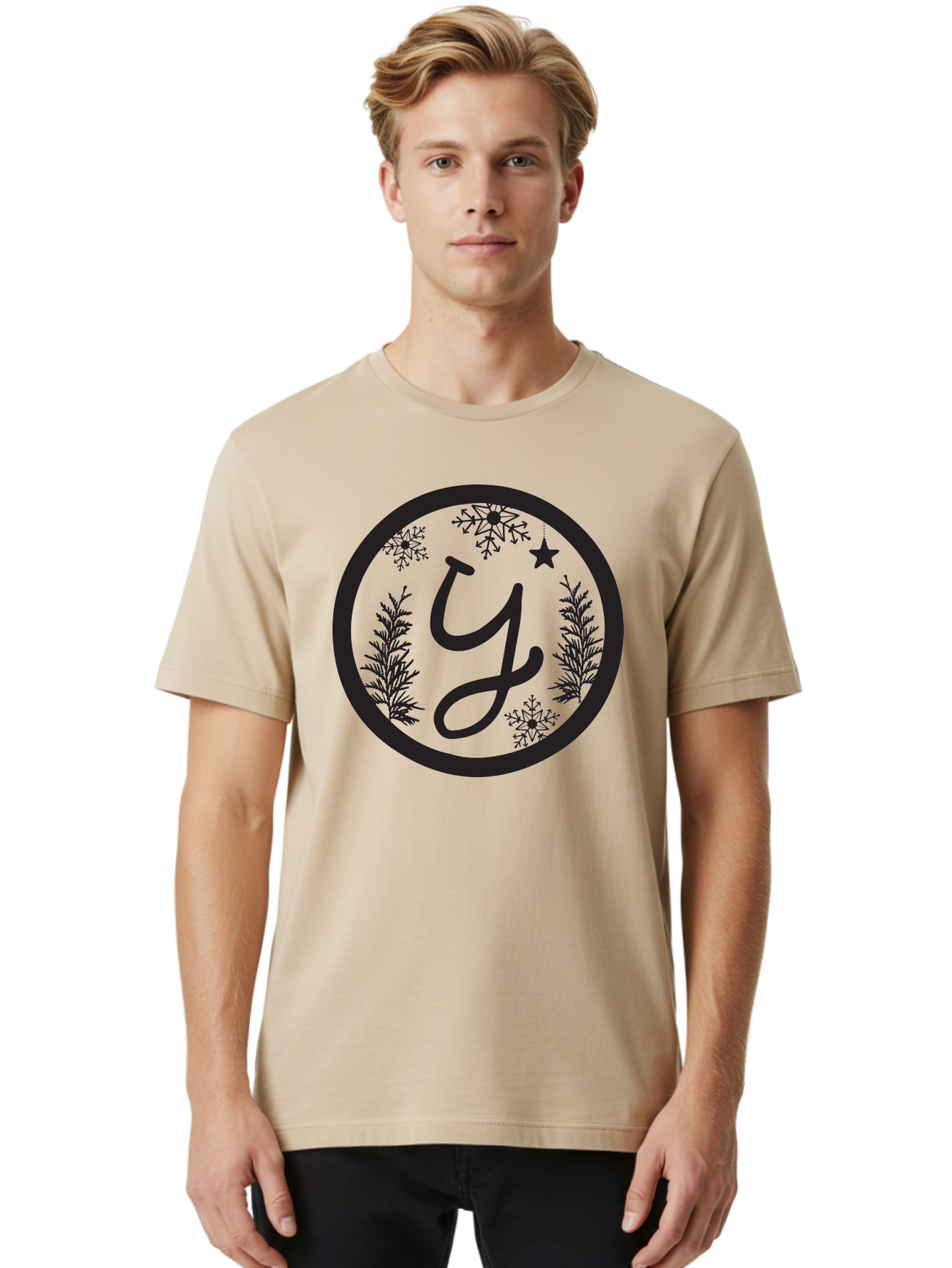 Y Men'S Graphic Tee, 100% Cotton, Comfortable Casual Summer Wear, Machine Washable, Christmas Decoration, Festive Design, Snowflakes, Star, Holiday Theme, Winter Wonderland, Y Logo, Seasonal Graphics, Festive Typography Aad324 22