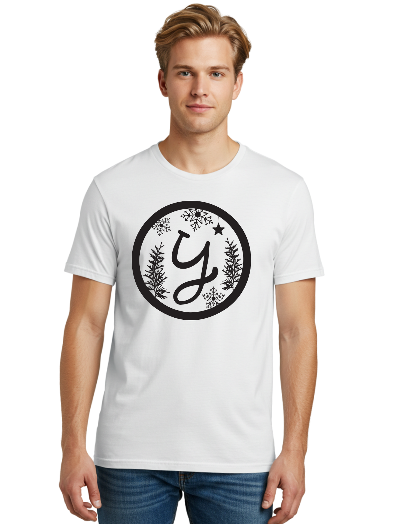 Y Men'S Graphic Tee, 100% Cotton, Comfortable Casual Summer Wear, Machine Washable, Christmas Decoration, Festive Design, Snowflakes, Star, Holiday Theme, Winter Wonderland, Y Logo, Seasonal Graphics, Festive Typography Aad324 6
