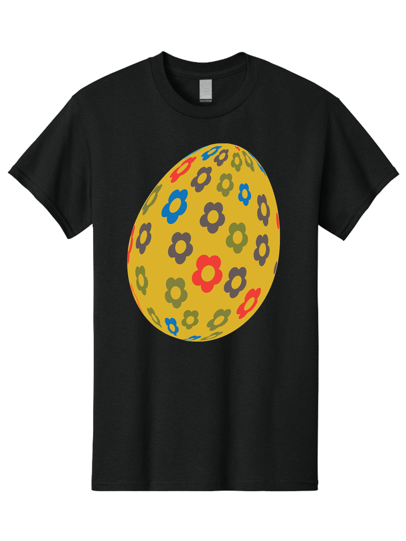 Yellow-Easter-Egg Men'S Graphic Tee, 100% Cotton, Comfortable Casual Summer Wear, Machine Washable, Easter Egg, Floral Pattern, Yellow Background, Colorful Flowers, Red, Blue, Purple, Green Hues, Spring Decoration, Festive Design, Aad325 9