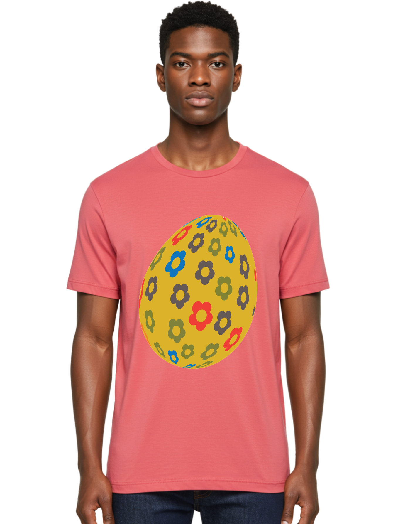 Yellow-Easter-Egg Men'S Graphic Tee, 100% Cotton, Comfortable Casual Summer Wear, Machine Washable, Easter Egg, Floral Pattern, Yellow Background, Colorful Flowers, Red, Blue, Purple, Green Hues, Spring Decoration, Festive Design, Aad325 16