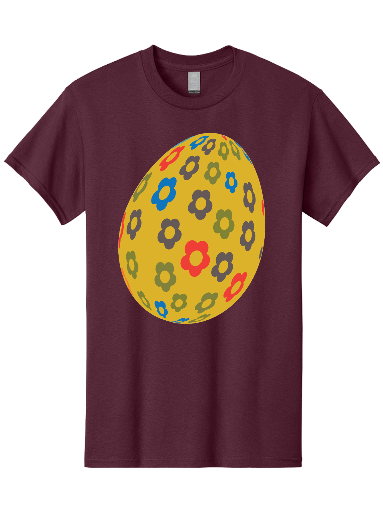 Yellow-Easter-Egg Men'S Graphic Tee, 100% Cotton, Comfortable Casual Summer Wear, Machine Washable, Easter Egg, Floral Pattern, Yellow Background, Colorful Flowers, Red, Blue, Purple, Green Hues, Spring Decoration, Festive Design, Aad325 1