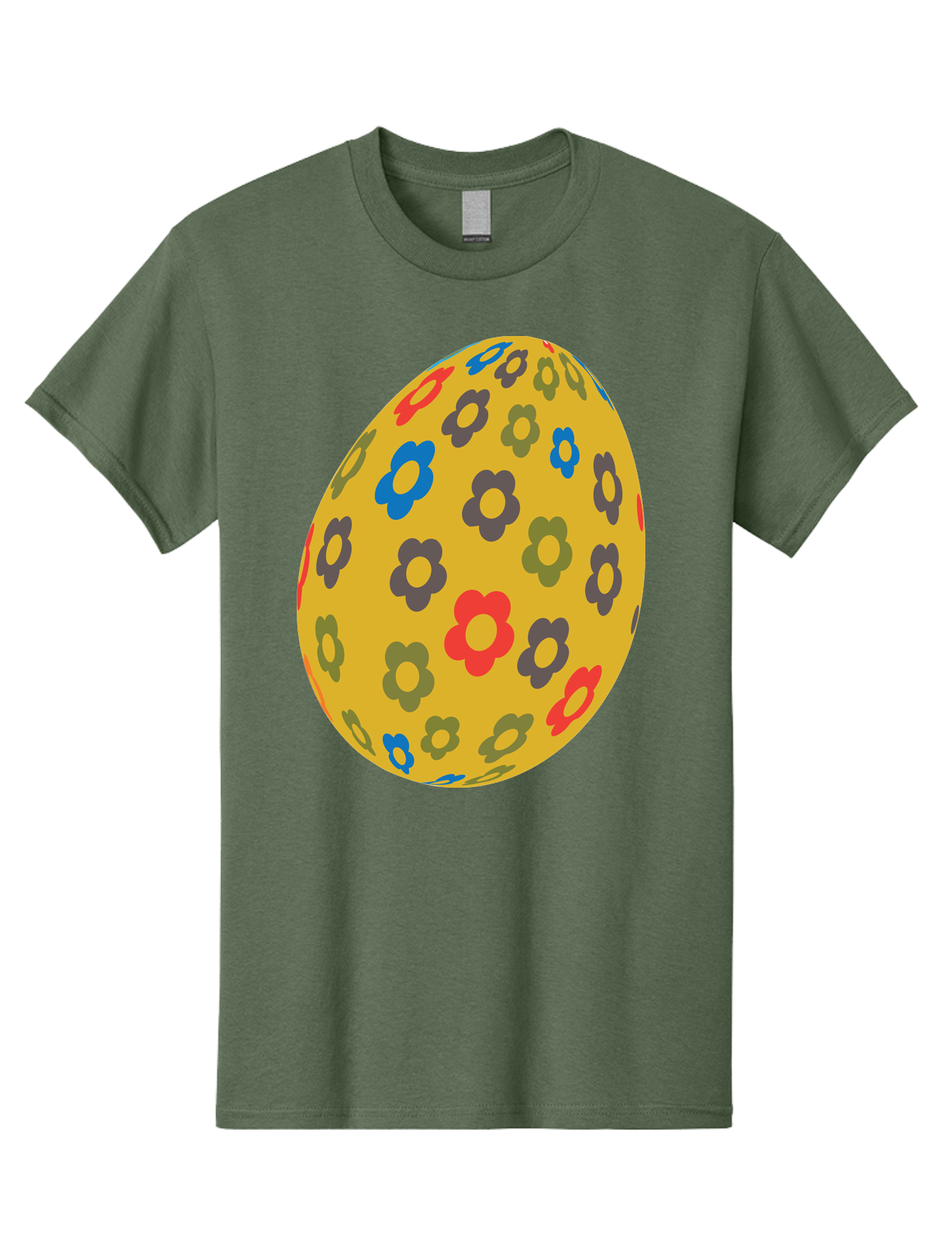 Yellow-Easter-Egg Men'S Graphic Tee, 100% Cotton, Comfortable Casual Summer Wear, Machine Washable, Easter Egg, Floral Pattern, Yellow Background, Colorful Flowers, Red, Blue, Purple, Green Hues, Spring Decoration, Festive Design, Aad325 25