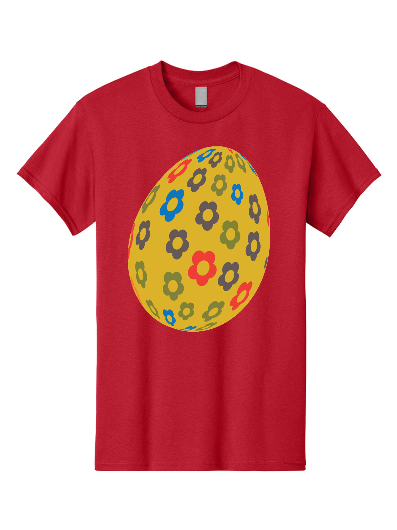 Yellow-Easter-Egg Men'S Graphic Tee, 100% Cotton, Comfortable Casual Summer Wear, Machine Washable, Easter Egg, Floral Pattern, Yellow Background, Colorful Flowers, Red, Blue, Purple, Green Hues, Spring Decoration, Festive Design, Aad325 21