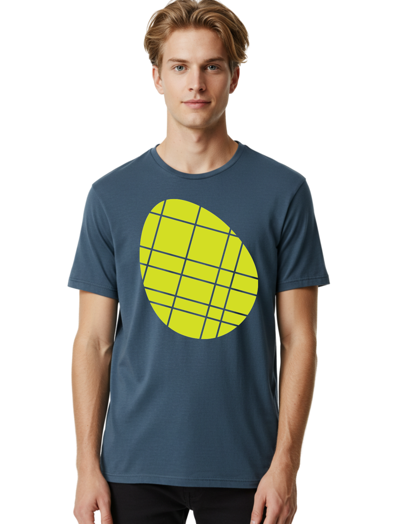 Yellow-Grid Men'S Graphic Tee, 100% Cotton, Comfortable Casual Summer Wear, Machine Washable, Yellow Circle, Grid Pattern, Geometric Shape, Modern Design, Abstract Art, Simple Graphics, Grid Lines, Vibrant Colors Aad326 28