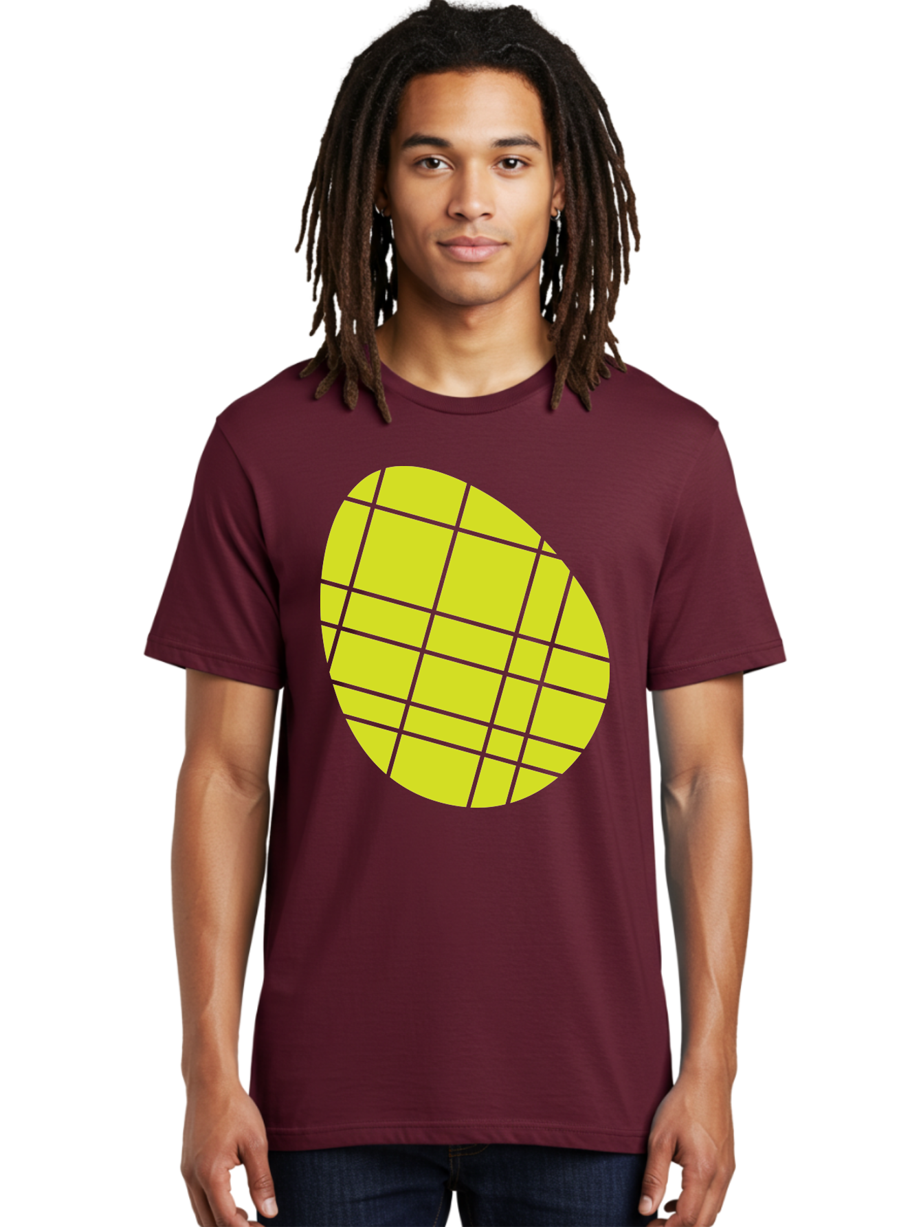 Yellow-Grid Men'S Graphic Tee, 100% Cotton, Comfortable Casual Summer Wear, Machine Washable, Yellow Circle, Grid Pattern, Geometric Shape, Modern Design, Abstract Art, Simple Graphics, Grid Lines, Vibrant Colors Aad326 4