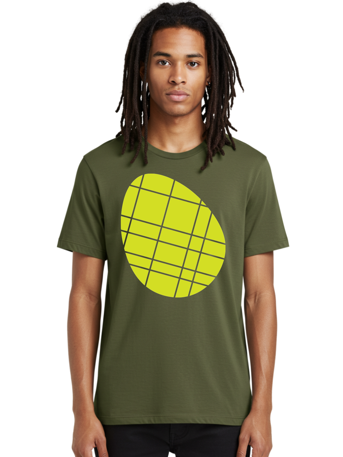 Yellow-Grid Men'S Graphic Tee, 100% Cotton, Comfortable Casual Summer Wear, Machine Washable, Yellow Circle, Grid Pattern, Geometric Shape, Modern Design, Abstract Art, Simple Graphics, Grid Lines, Vibrant Colors Aad326 24