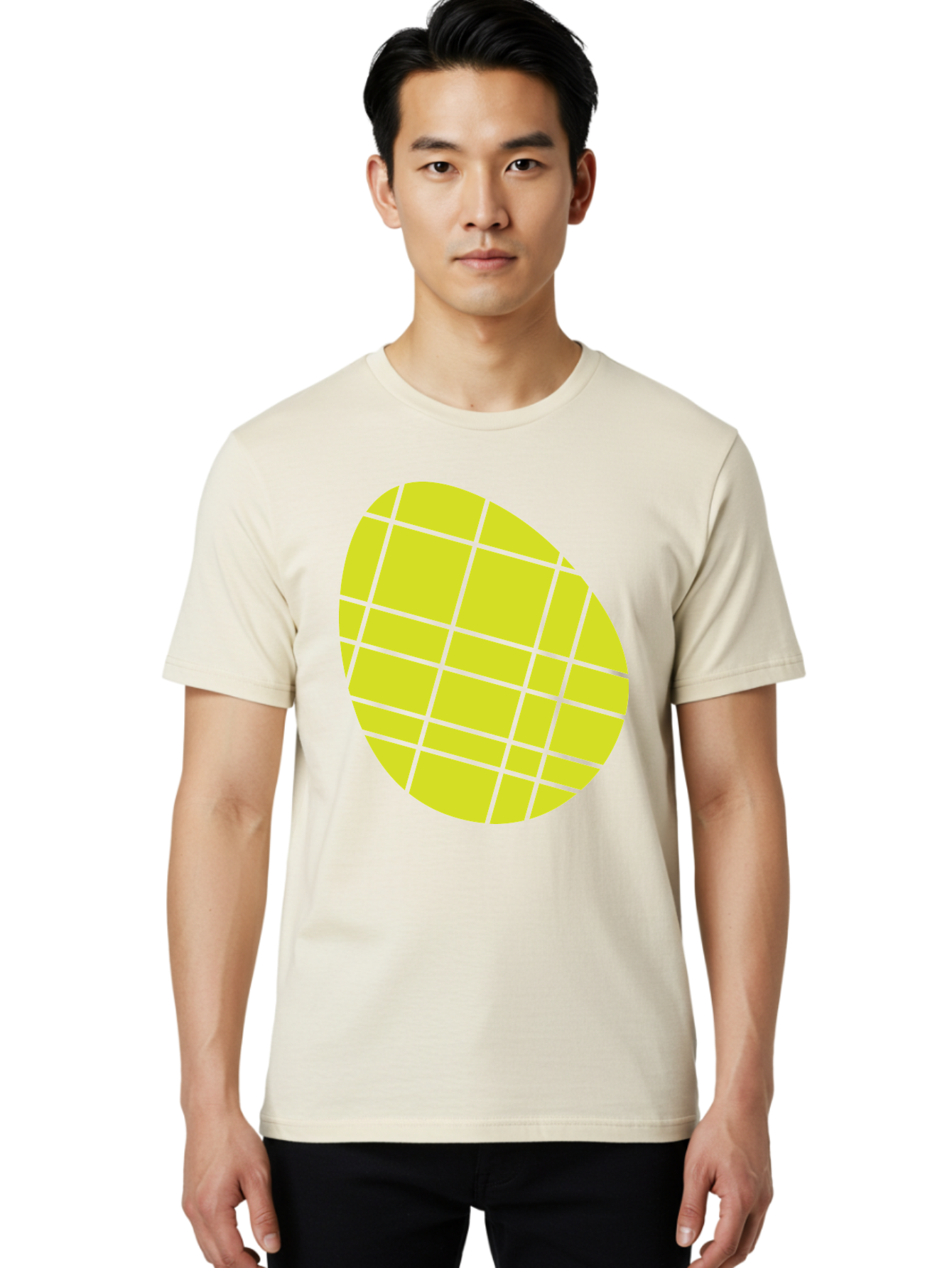 Yellow-Grid Men'S Graphic Tee, 100% Cotton, Comfortable Casual Summer Wear, Machine Washable, Yellow Circle, Grid Pattern, Geometric Shape, Modern Design, Abstract Art, Simple Graphics, Grid Lines, Vibrant Colors Aad326 20
