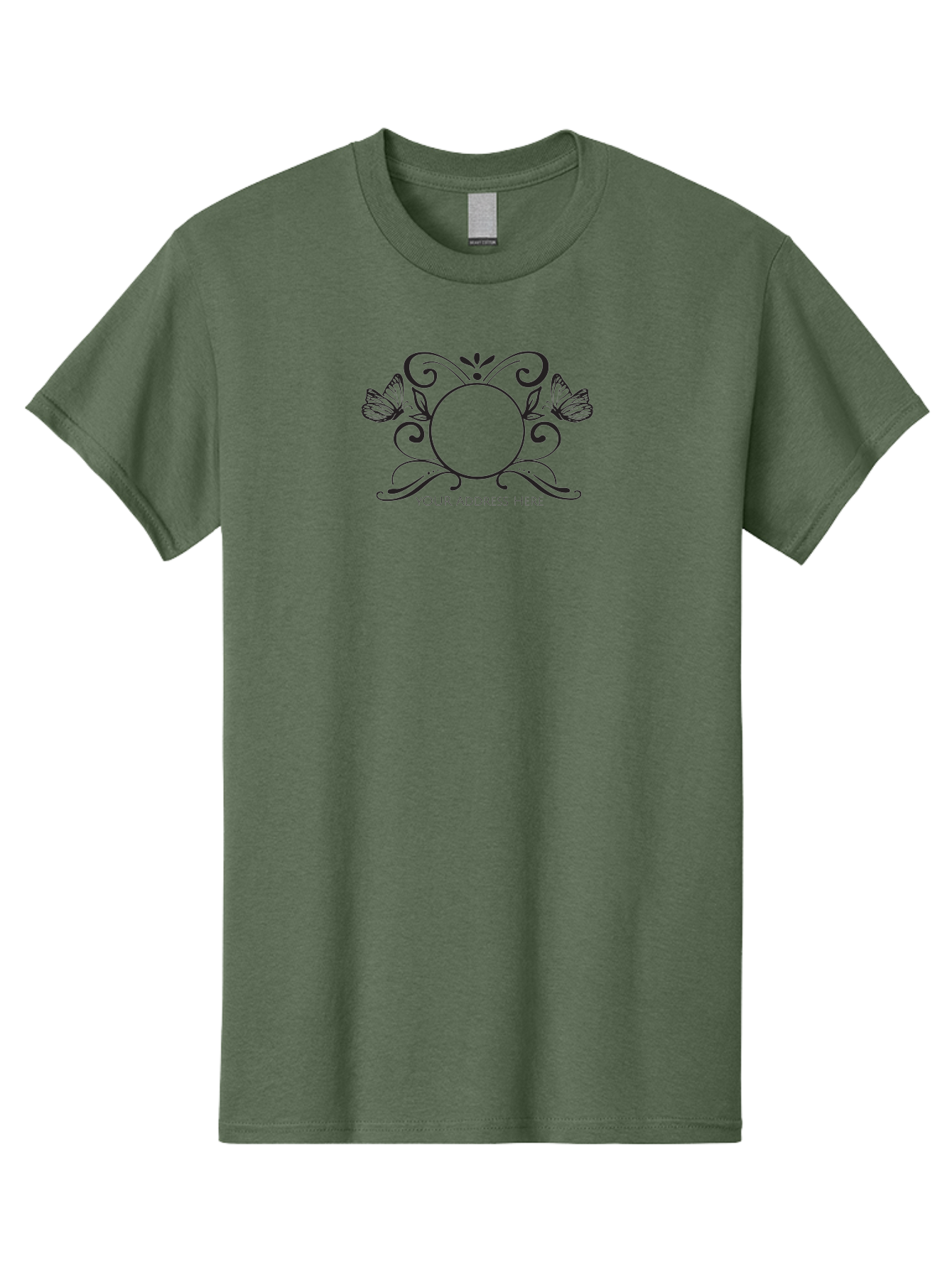 Your-Address-Here-1 Men'S Graphic Tee, 100% Cotton, Comfortable Casual Summer Wear, Machine Washable, Floral Design, Butterflies, Vintage Style, Decorative Elements, Elegant Graphics, Custom Label, Address Template, Invitation Card, Aad350 13