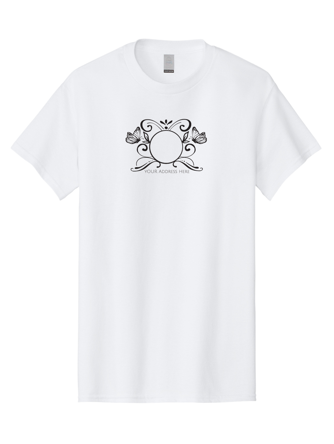 Your-Address-Here-1 Men'S Graphic Tee, 100% Cotton, Comfortable Casual Summer Wear, Machine Washable, Floral Design, Butterflies, Vintage Style, Decorative Elements, Elegant Graphics, Custom Label, Address Template, Invitation Card, Aad350 11