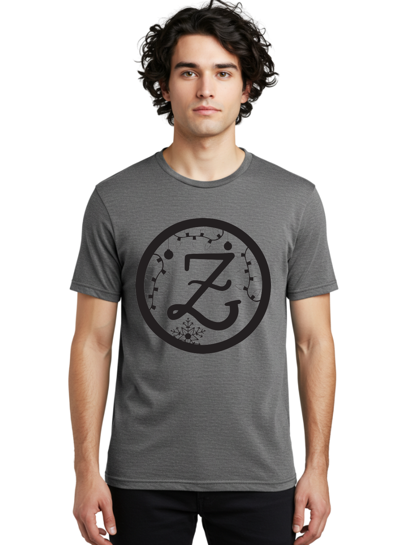 Z Men'S Graphic Tee, 100% Cotton, Comfortable Casual Summer Wear, Machine Washable, Christmas Lights, Holiday Decorations, Festive Atmosphere, Snowflake, Winter Wonderland, Seasonal Greetings, Letter Z, Decorative Typography Aad353 24