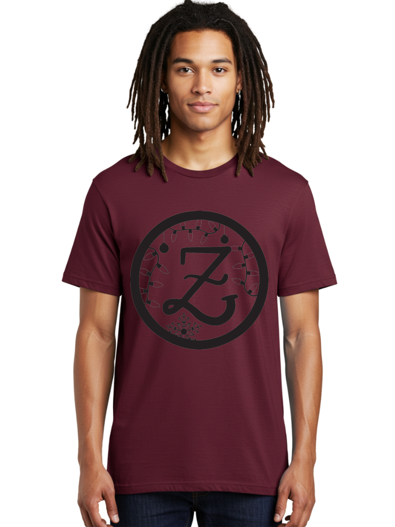 Z Men'S Graphic Tee, 100% Cotton, Comfortable Casual Summer Wear, Machine Washable, Christmas Lights, Holiday Decorations, Festive Atmosphere, Snowflake, Winter Wonderland, Seasonal Greetings, Letter Z, Decorative Typography Aad353 30