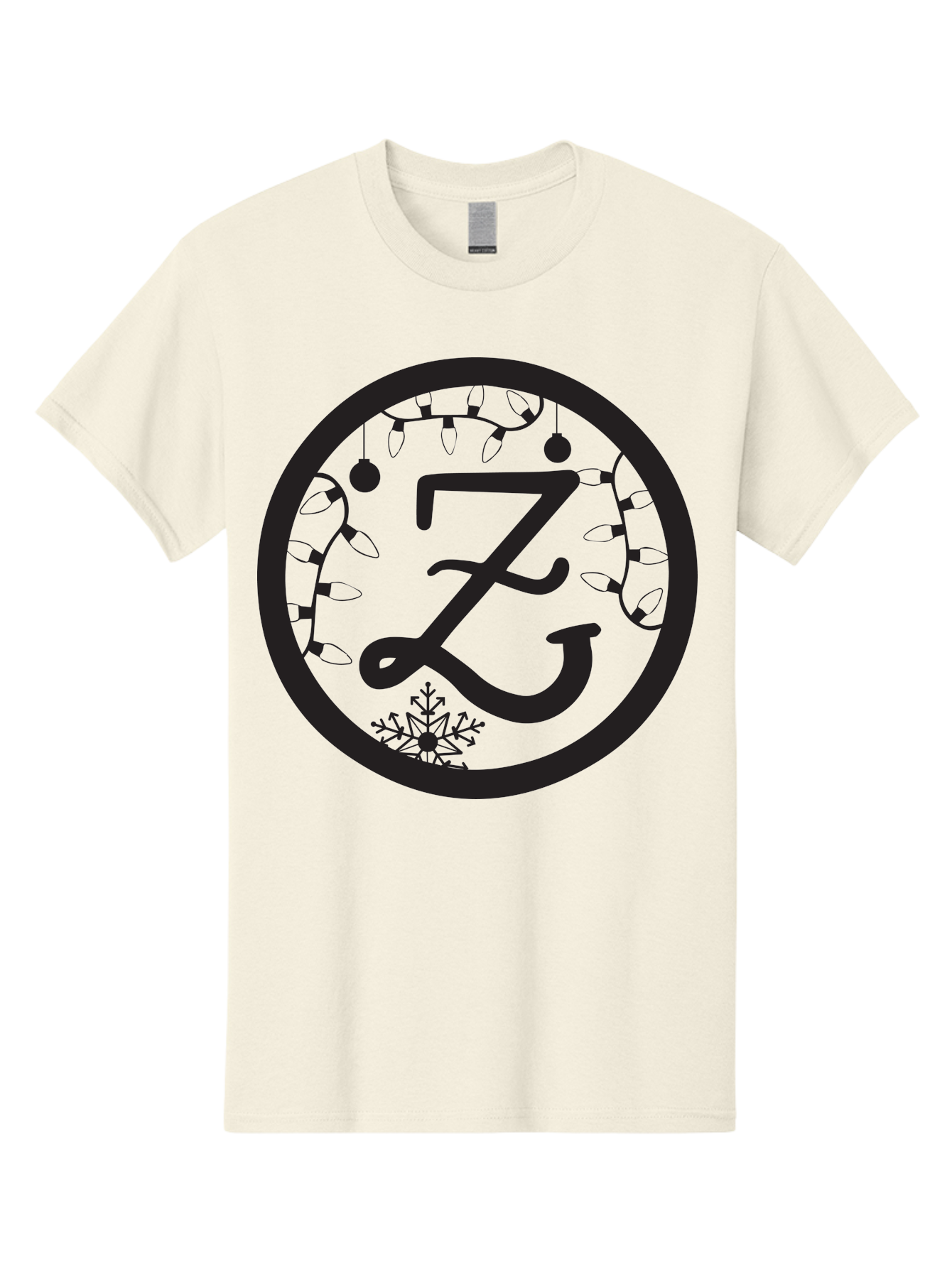 Z Men'S Graphic Tee, 100% Cotton, Comfortable Casual Summer Wear, Machine Washable, Christmas Lights, Holiday Decorations, Festive Atmosphere, Snowflake, Winter Wonderland, Seasonal Greetings, Letter Z, Decorative Typography Aad353 5