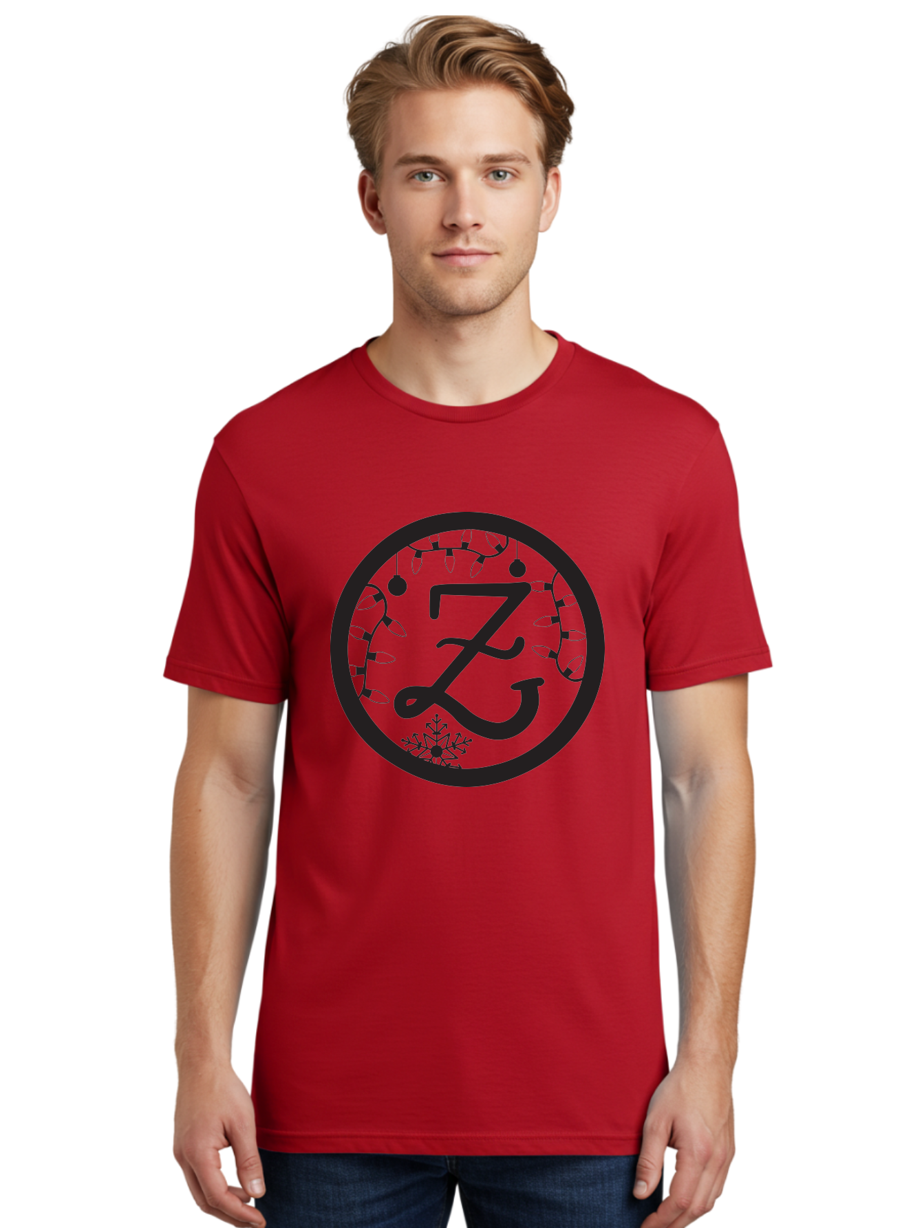 Z Men'S Graphic Tee, 100% Cotton, Comfortable Casual Summer Wear, Machine Washable, Christmas Lights, Holiday Decorations, Festive Atmosphere, Snowflake, Winter Wonderland, Seasonal Greetings, Letter Z, Decorative Typography Aad353 16