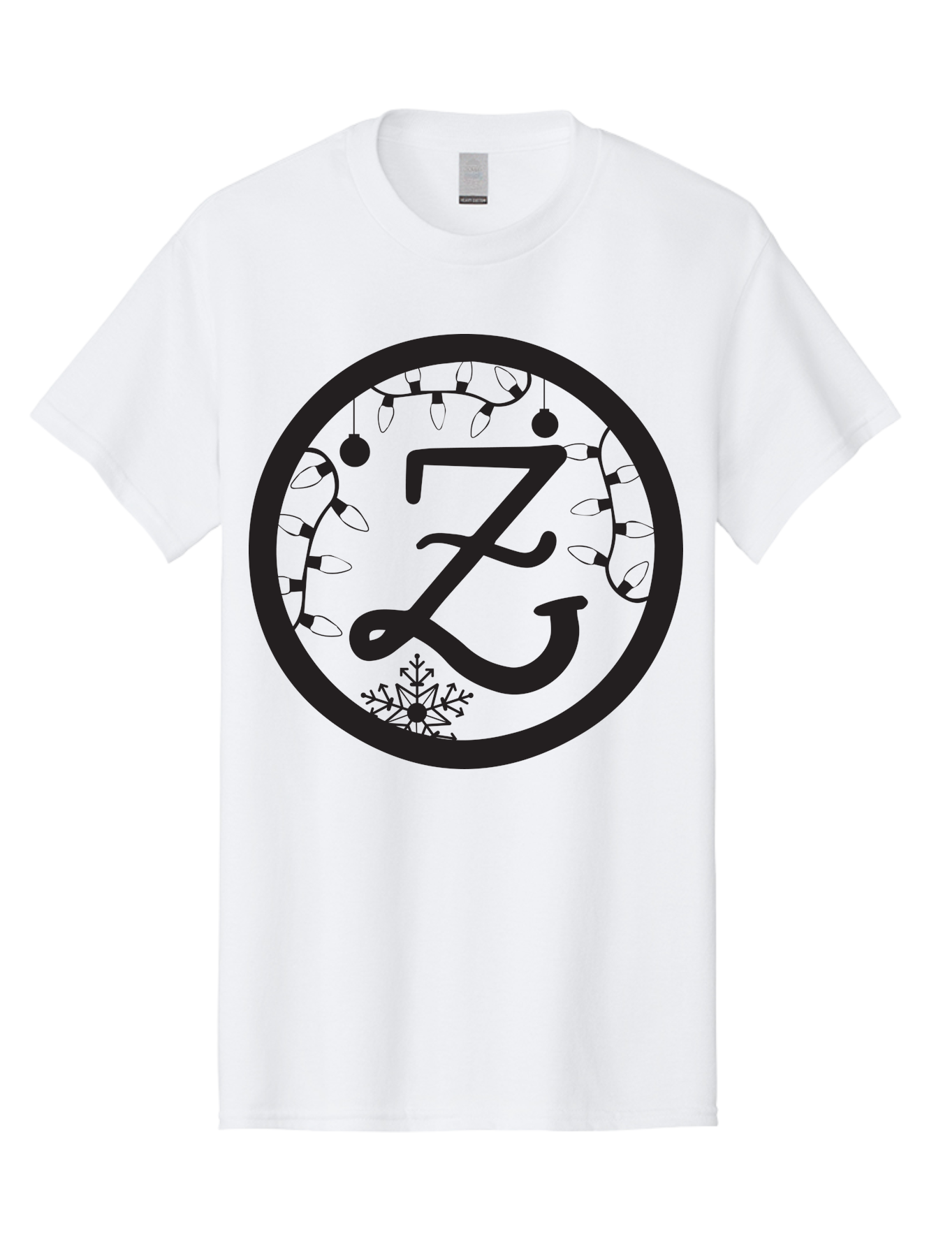 Z Men'S Graphic Tee, 100% Cotton, Comfortable Casual Summer Wear, Machine Washable, Christmas Lights, Holiday Decorations, Festive Atmosphere, Snowflake, Winter Wonderland, Seasonal Greetings, Letter Z, Decorative Typography Aad353 21