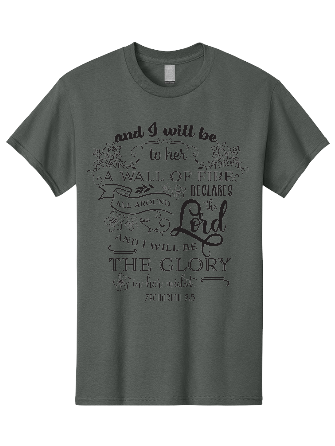 Zechariah-2-5 Men'S Graphic Tee, 100% Cotton, Comfortable Casual Summer Wear, Machine Washable, Inspirational Quote, Zechariah 2:5, Wall Of Fire, Divine Protection, God'S Glory, Scripture Art, Floral Designs, Faith-Based Graphics, Aad354 21