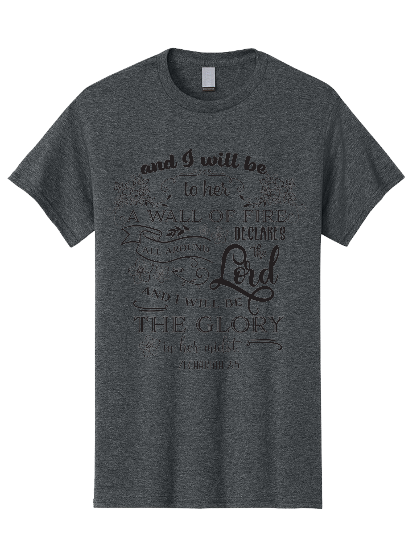 Zechariah-2-5 Men'S Graphic Tee, 100% Cotton, Comfortable Casual Summer Wear, Machine Washable, Inspirational Quote, Zechariah 2:5, Wall Of Fire, Divine Protection, God'S Glory, Scripture Art, Floral Designs, Faith-Based Graphics, Aad354 1