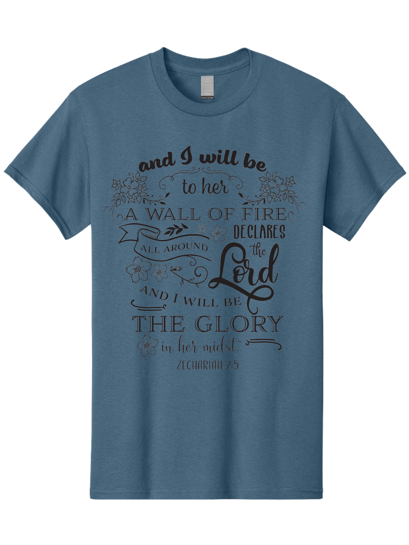 Zechariah-2-5 Men'S Graphic Tee, 100% Cotton, Comfortable Casual Summer Wear, Machine Washable, Inspirational Quote, Zechariah 2:5, Wall Of Fire, Divine Protection, God'S Glory, Scripture Art, Floral Designs, Faith-Based Graphics, Aad354 7