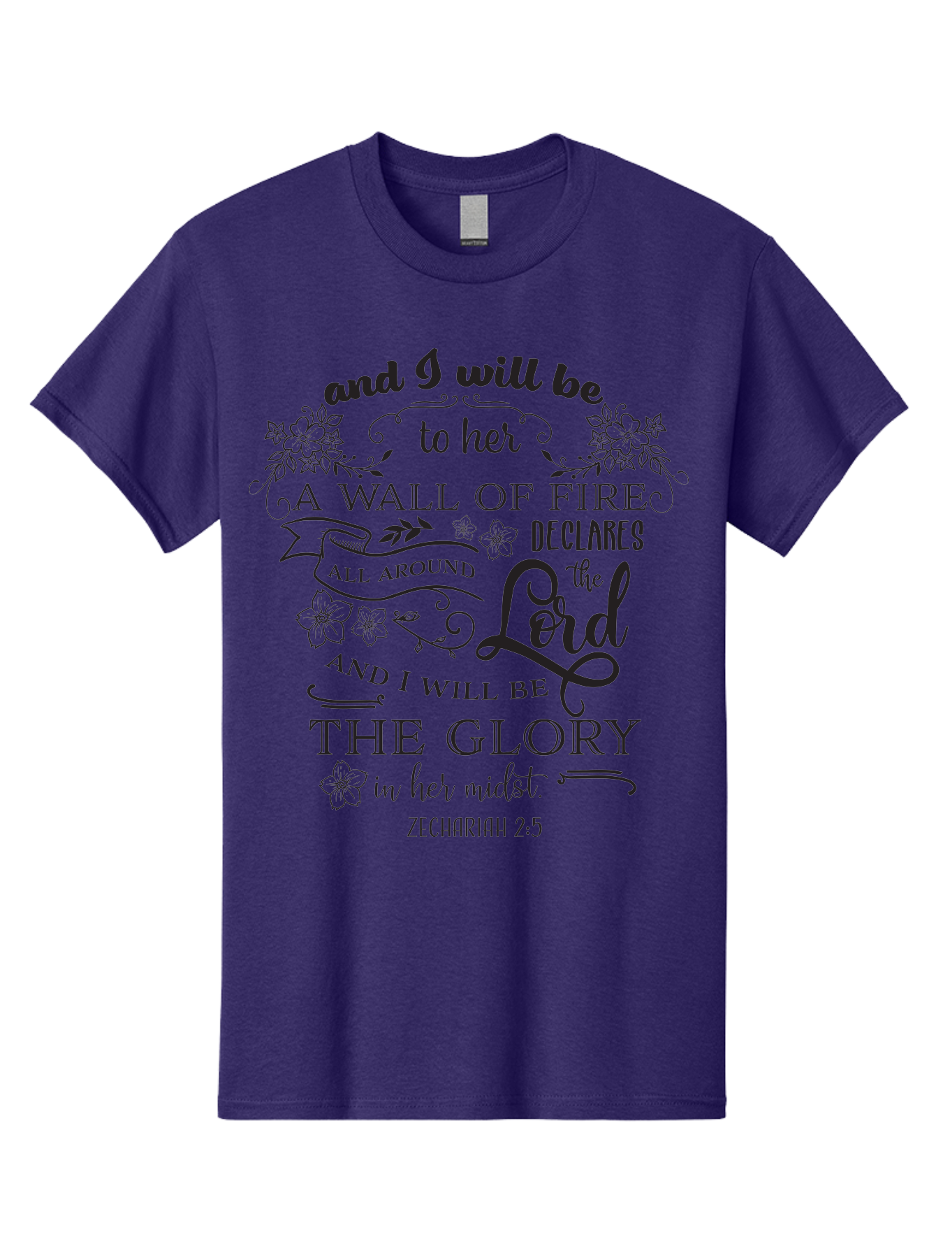 Zechariah-2-5 Men'S Graphic Tee, 100% Cotton, Comfortable Casual Summer Wear, Machine Washable, Inspirational Quote, Zechariah 2:5, Wall Of Fire, Divine Protection, God'S Glory, Scripture Art, Floral Designs, Faith-Based Graphics, Aad354 15