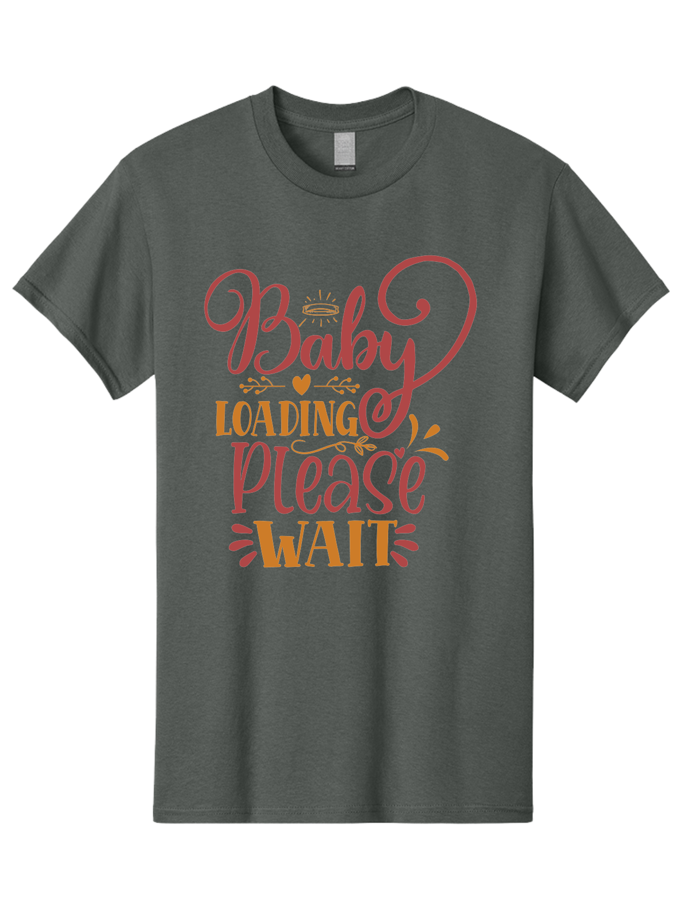 Baby-Loading-Please-Wait Men'S Graphic Tee, 100% Cotton, Comfortable Casual Summer Wear, Machine Washable, Baby Loading, Please Wait, Digital Art, Pregnancy Announcement, Pink Text, Whimsical Design, Orange Accents, Gender Reveal, Aad358 21