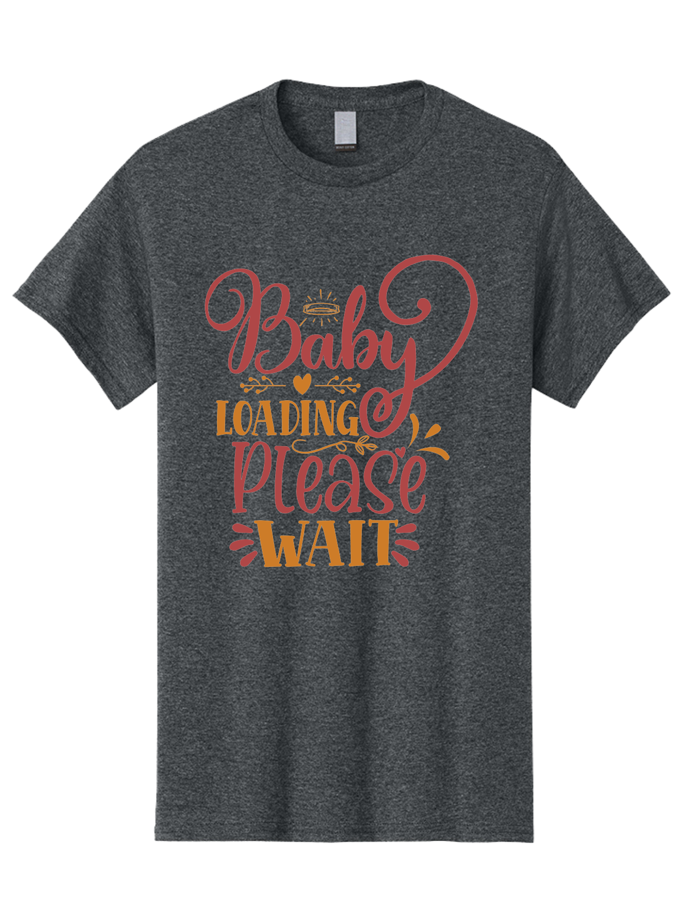 Baby-Loading-Please-Wait Men'S Graphic Tee, 100% Cotton, Comfortable Casual Summer Wear, Machine Washable, Baby Loading, Please Wait, Digital Art, Pregnancy Announcement, Pink Text, Whimsical Design, Orange Accents, Gender Reveal, Aad358 15